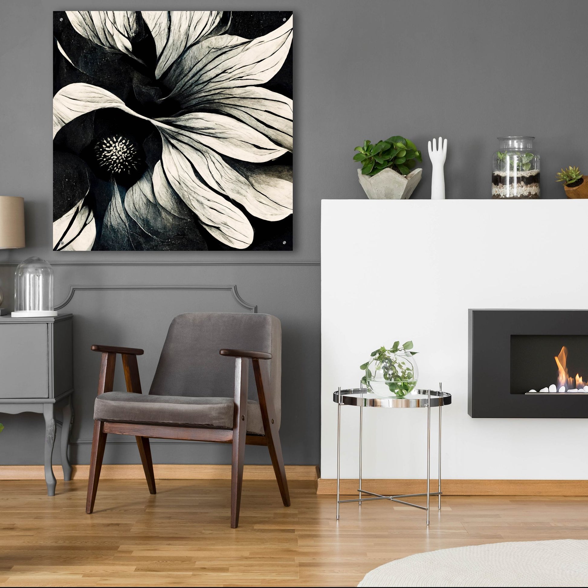 Epic Art 'Flowers Black White 18' by Ray Heere, Acrylic Glass Wall Art,36x36