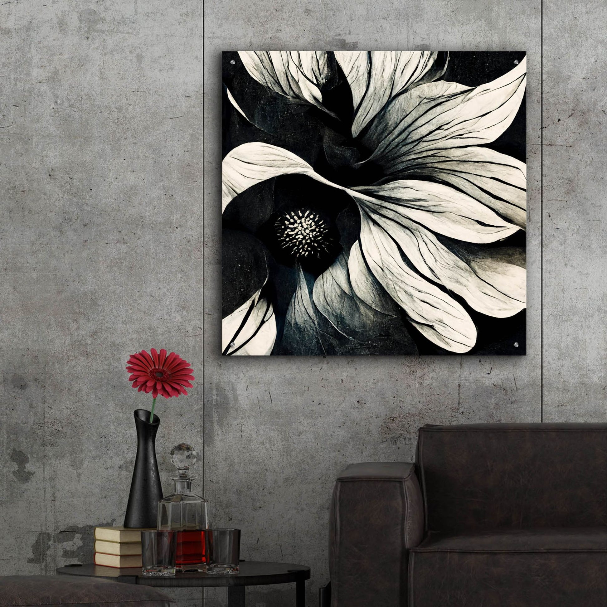 Epic Art 'Flowers Black White 18' by Ray Heere, Acrylic Glass Wall Art,36x36