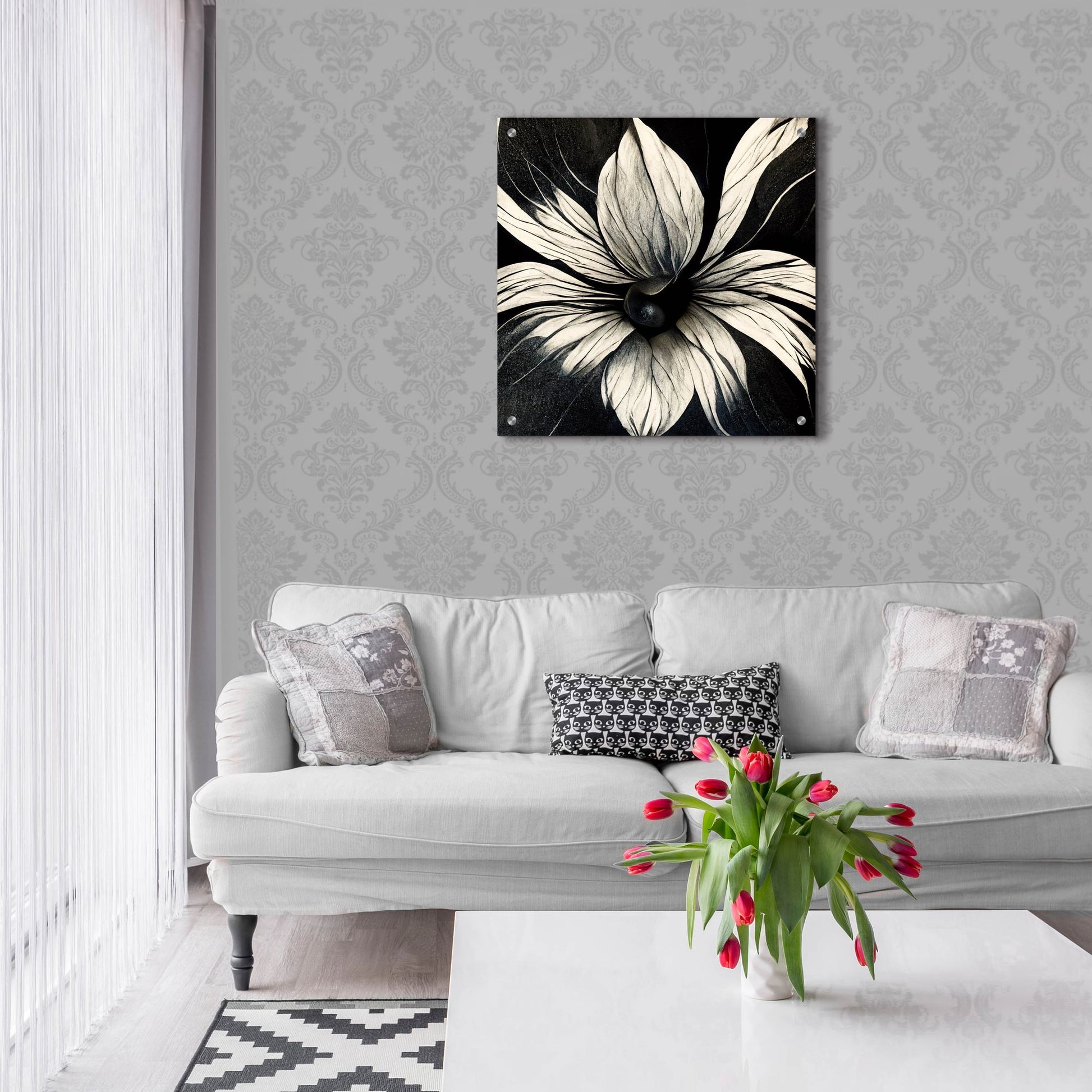 Epic Art 'Flowers Black White 19' by Ray Heere, Acrylic Glass Wall Art,24x24