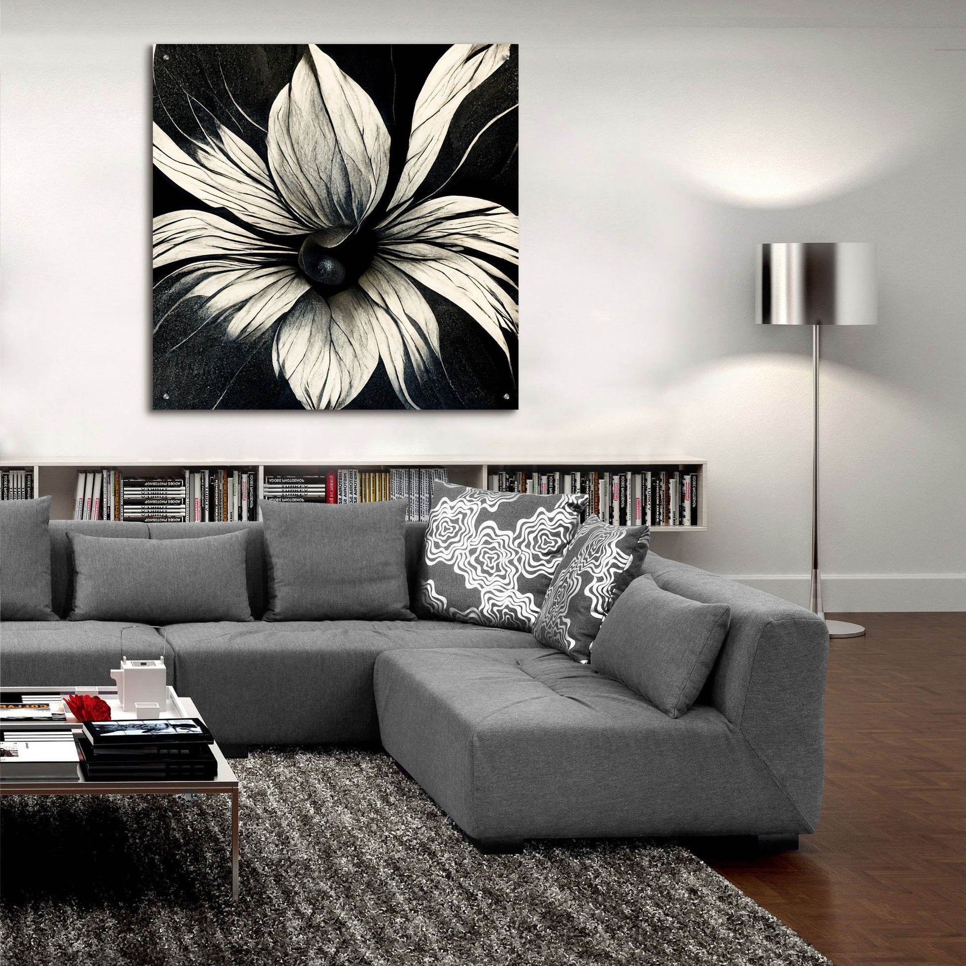 Epic Art 'Flowers Black White 19' by Ray Heere, Acrylic Glass Wall Art,36x36