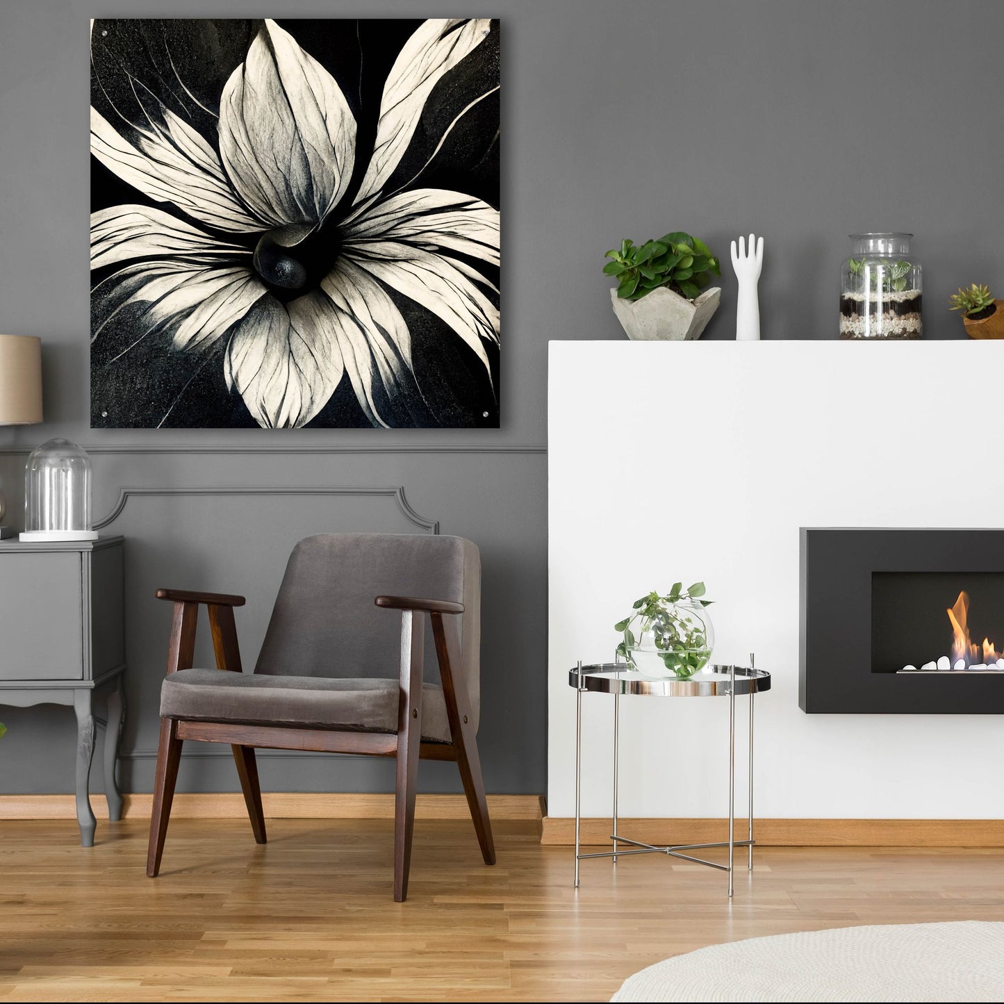 Epic Art 'Flowers Black White 19' by Ray Heere, Acrylic Glass Wall Art,36x36