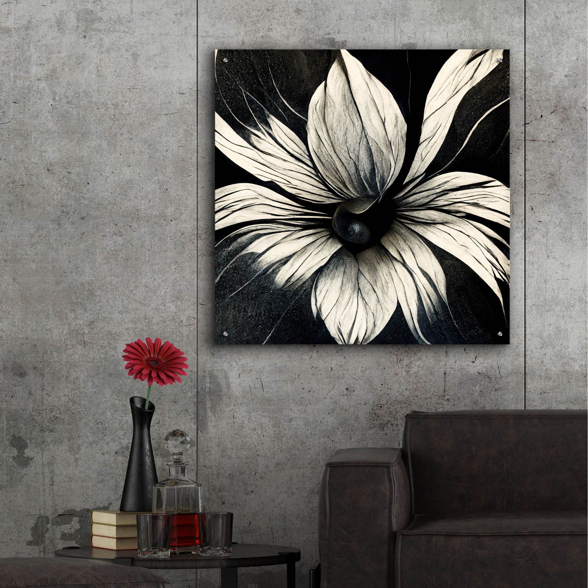 Epic Art 'Flowers Black White 19' by Ray Heere, Acrylic Glass Wall Art,36x36