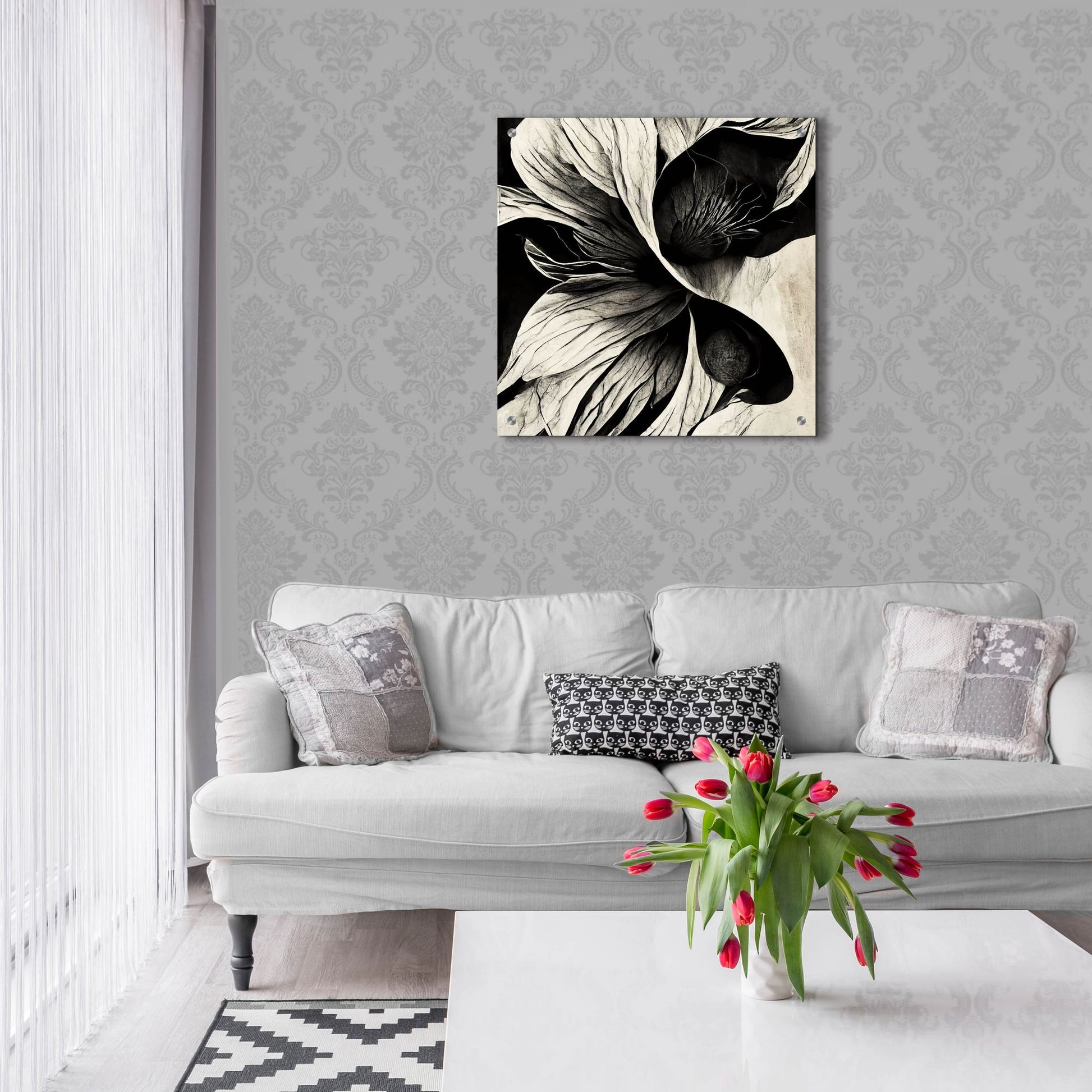 Epic Art 'Flowers Black White 20' by Ray Heere, Acrylic Glass Wall Art,24x24