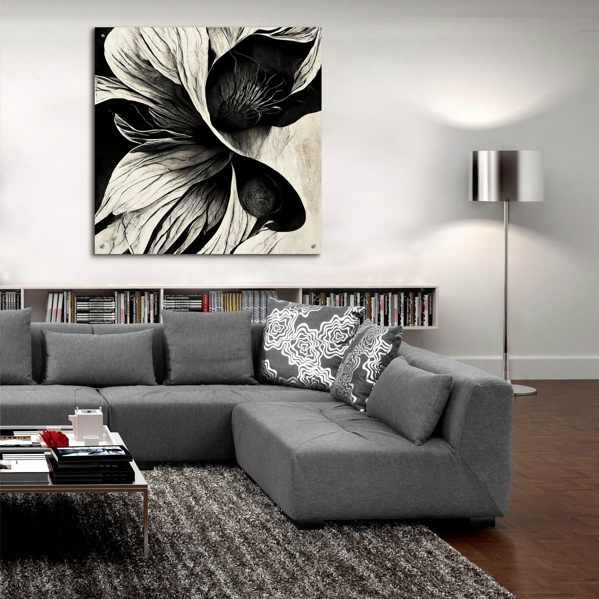 Epic Art 'Flowers Black White 20' by Ray Heere, Acrylic Glass Wall Art,36x36