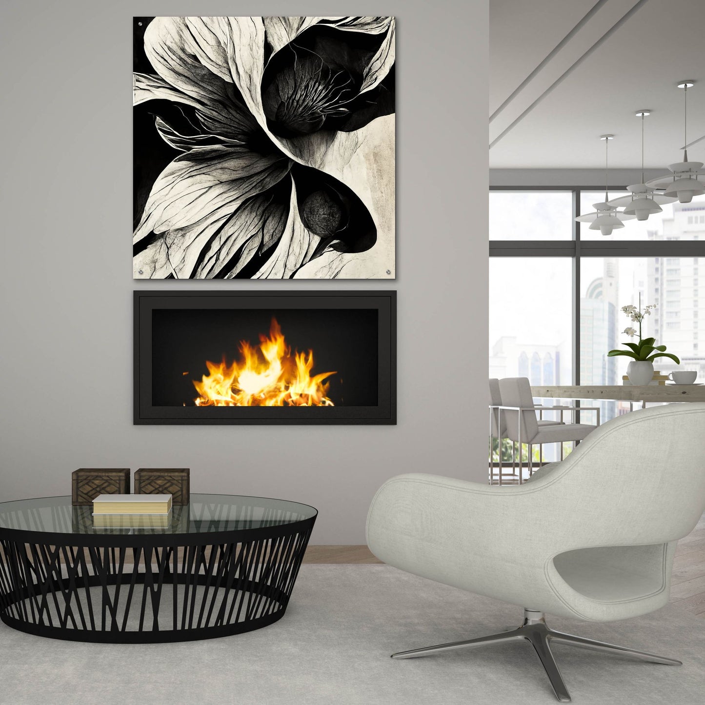 Epic Art 'Flowers Black White 20' by Ray Heere, Acrylic Glass Wall Art,36x36