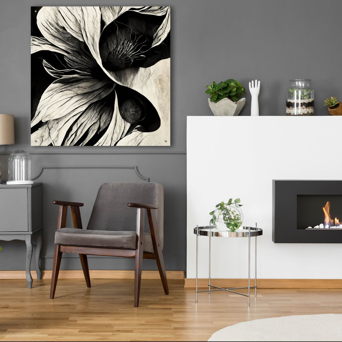 Epic Art 'Flowers Black White 20' by Ray Heere, Acrylic Glass Wall Art,36x36