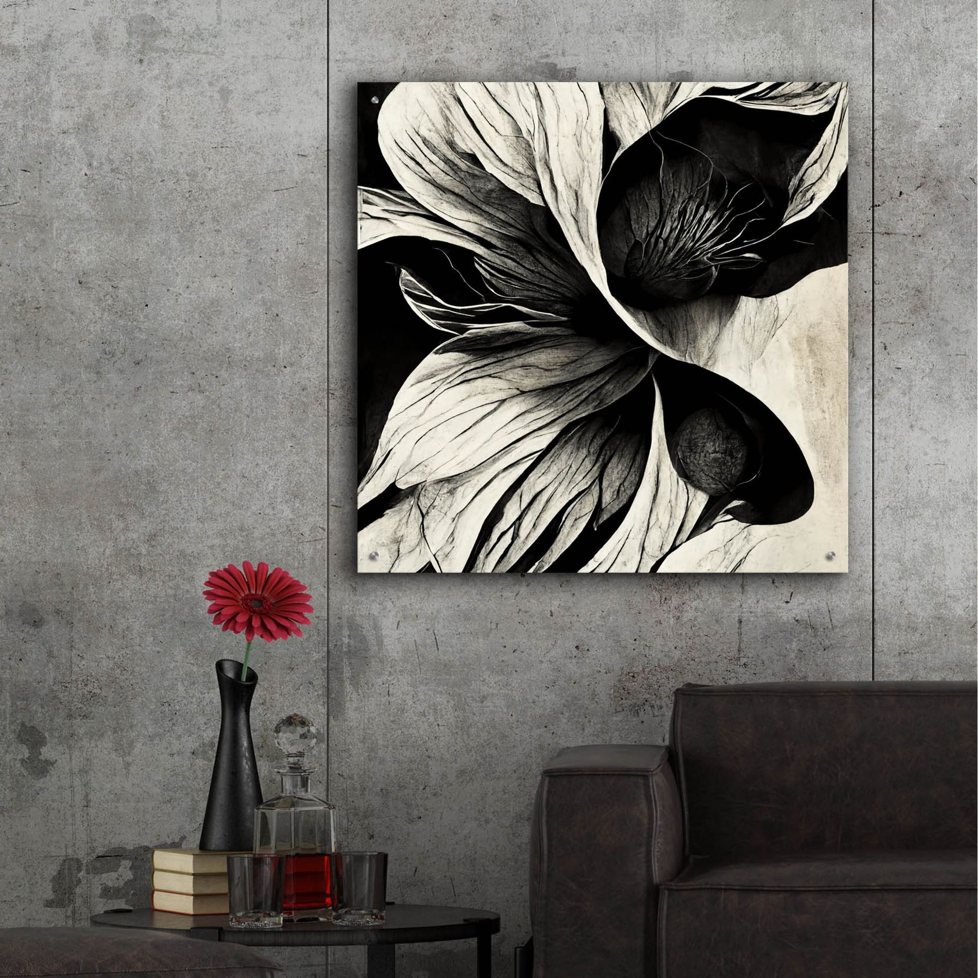 Epic Art 'Flowers Black White 20' by Ray Heere, Acrylic Glass Wall Art,36x36