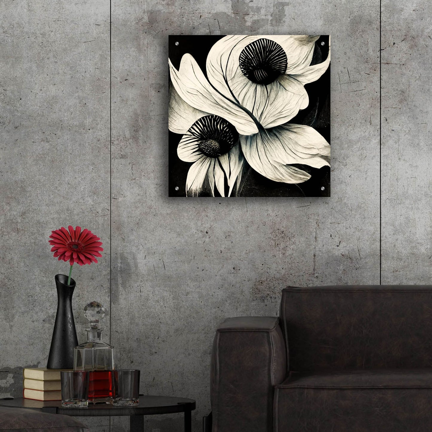 Epic Art 'Flowers Black White 21' by Ray Heere, Acrylic Glass Wall Art,24x24