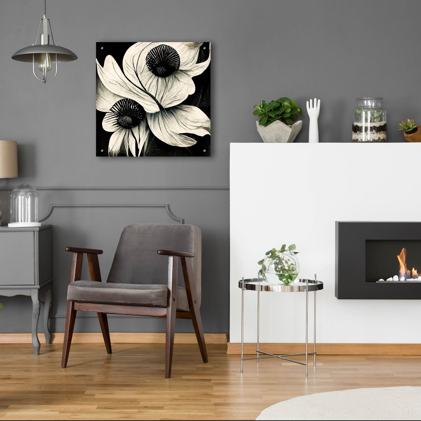 Epic Art 'Flowers Black White 21' by Ray Heere, Acrylic Glass Wall Art,24x24