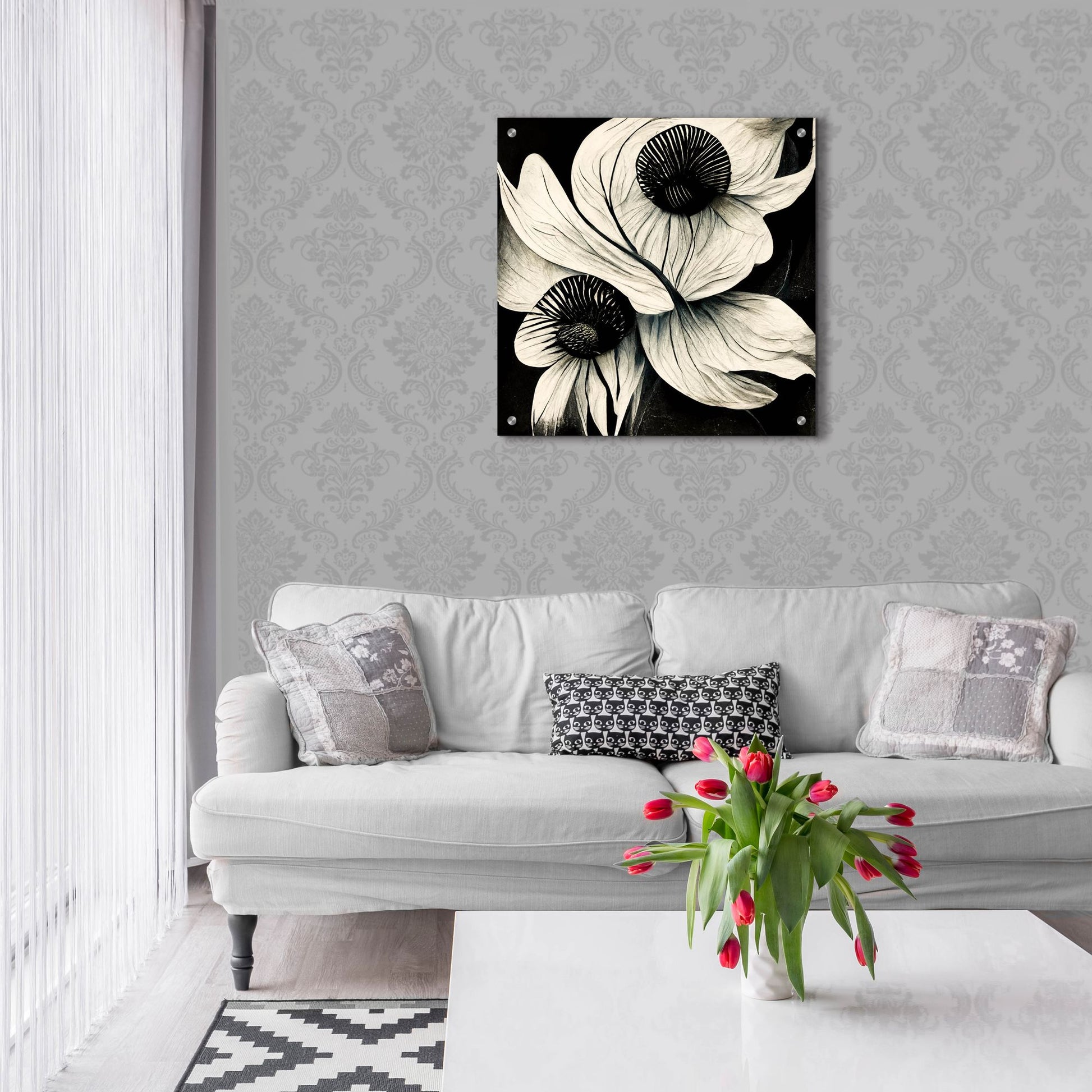 Epic Art 'Flowers Black White 21' by Ray Heere, Acrylic Glass Wall Art,24x24