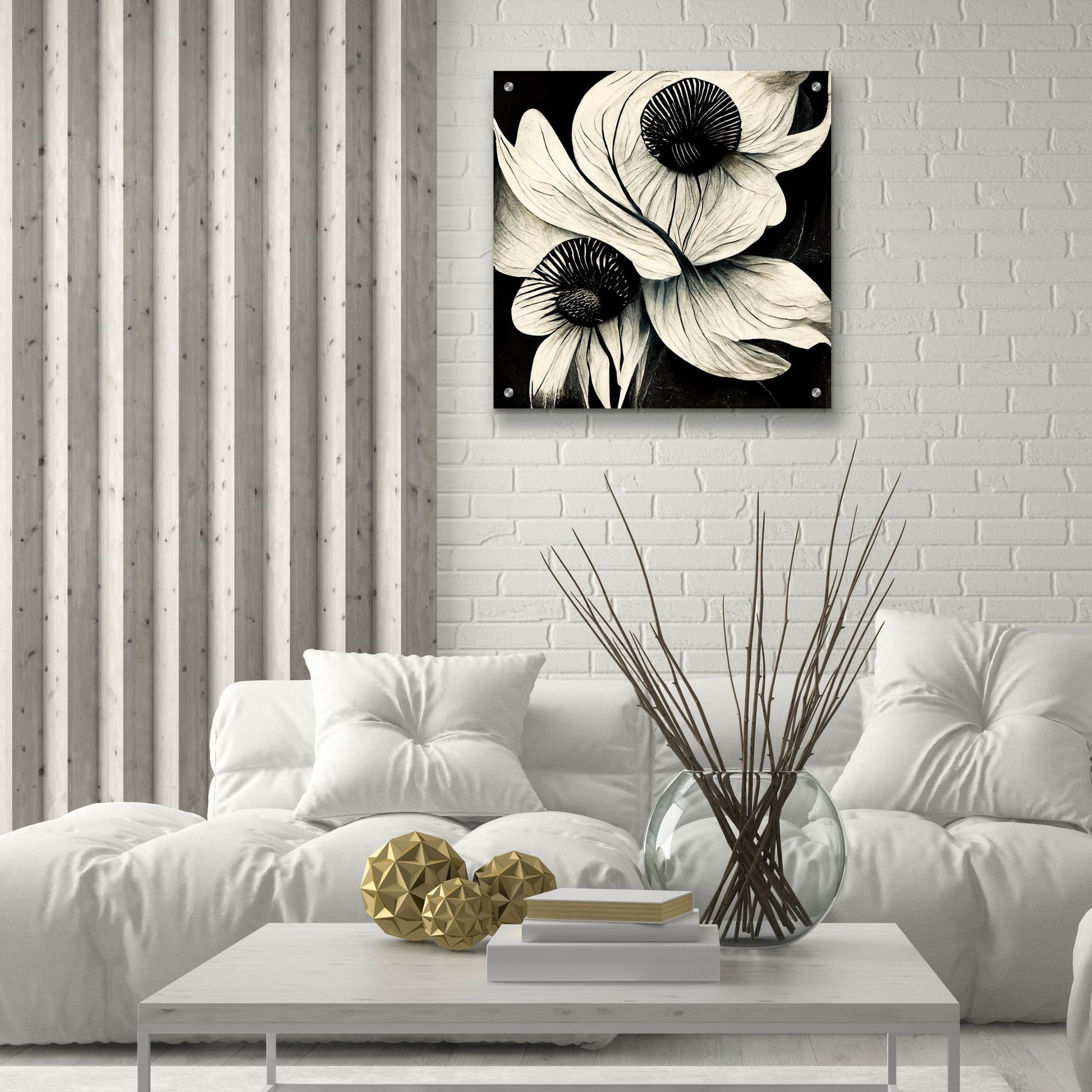 Epic Art 'Flowers Black White 21' by Ray Heere, Acrylic Glass Wall Art,24x24