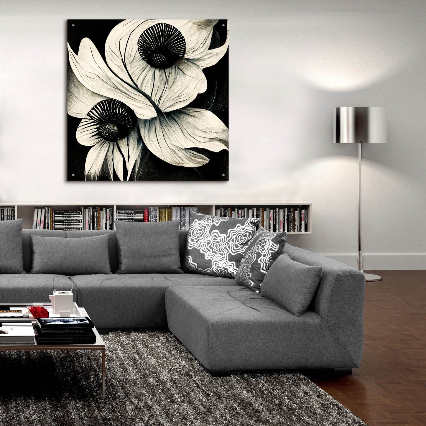 Epic Art 'Flowers Black White 21' by Ray Heere, Acrylic Glass Wall Art,36x36