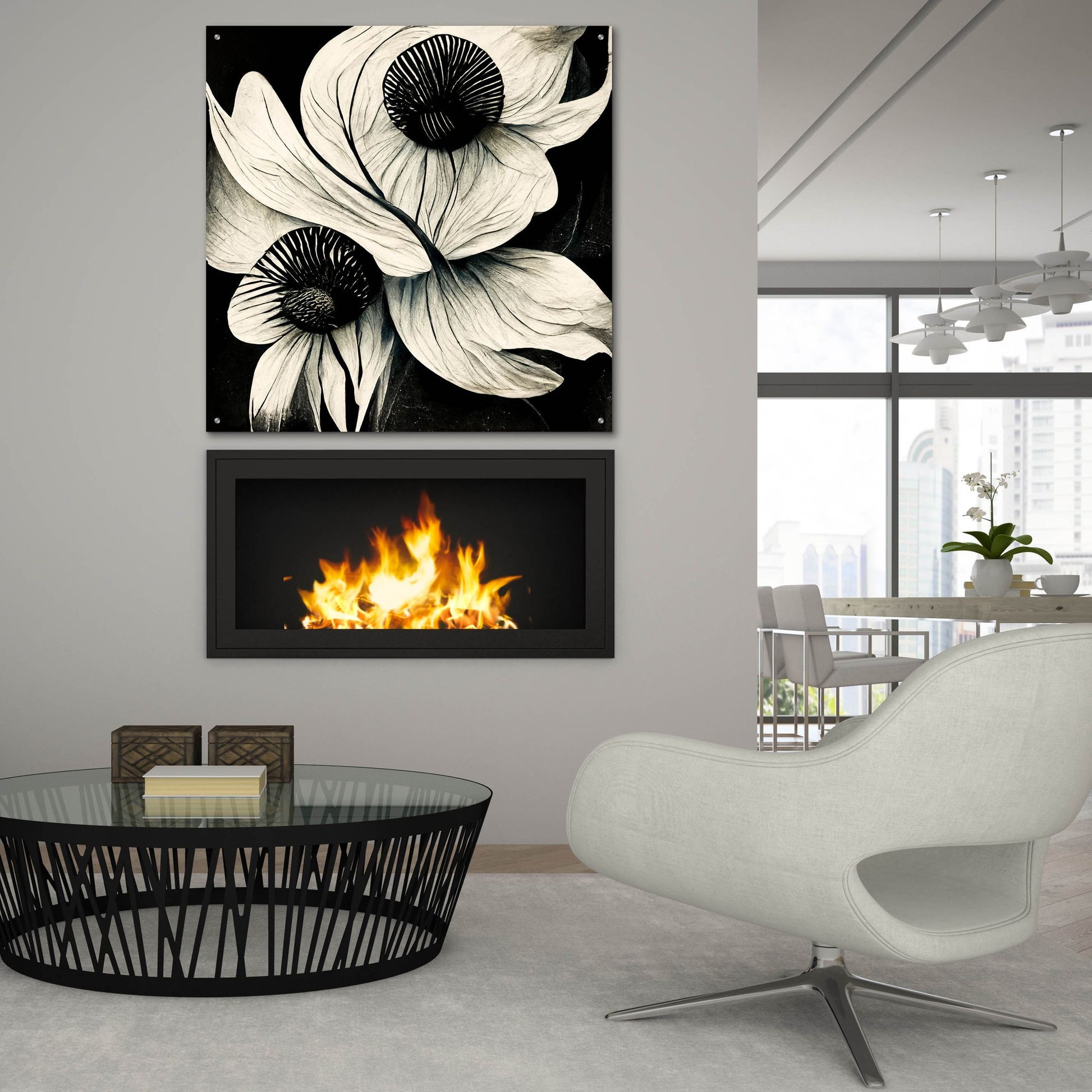 Epic Art 'Flowers Black White 21' by Ray Heere, Acrylic Glass Wall Art,36x36