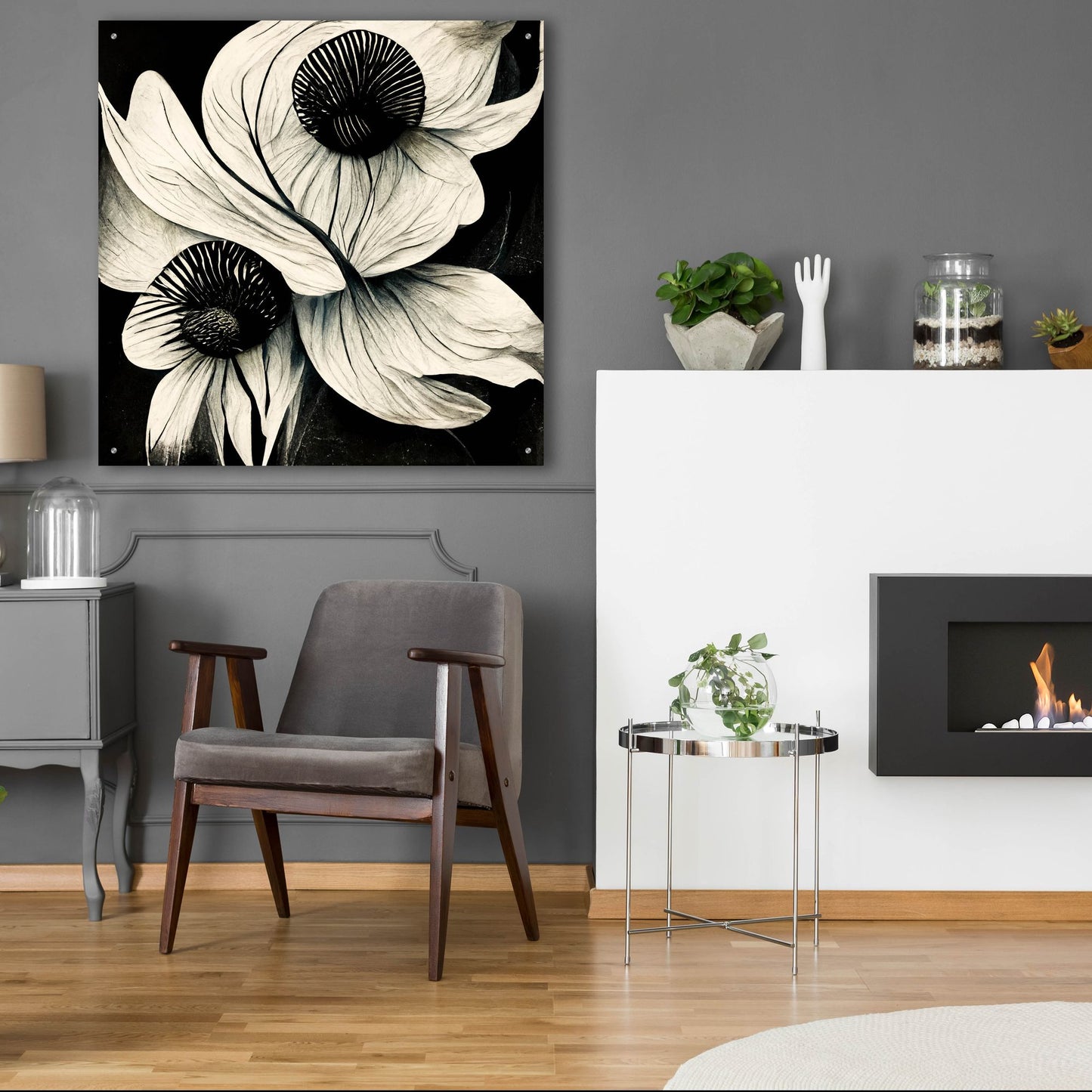 Epic Art 'Flowers Black White 21' by Ray Heere, Acrylic Glass Wall Art,36x36