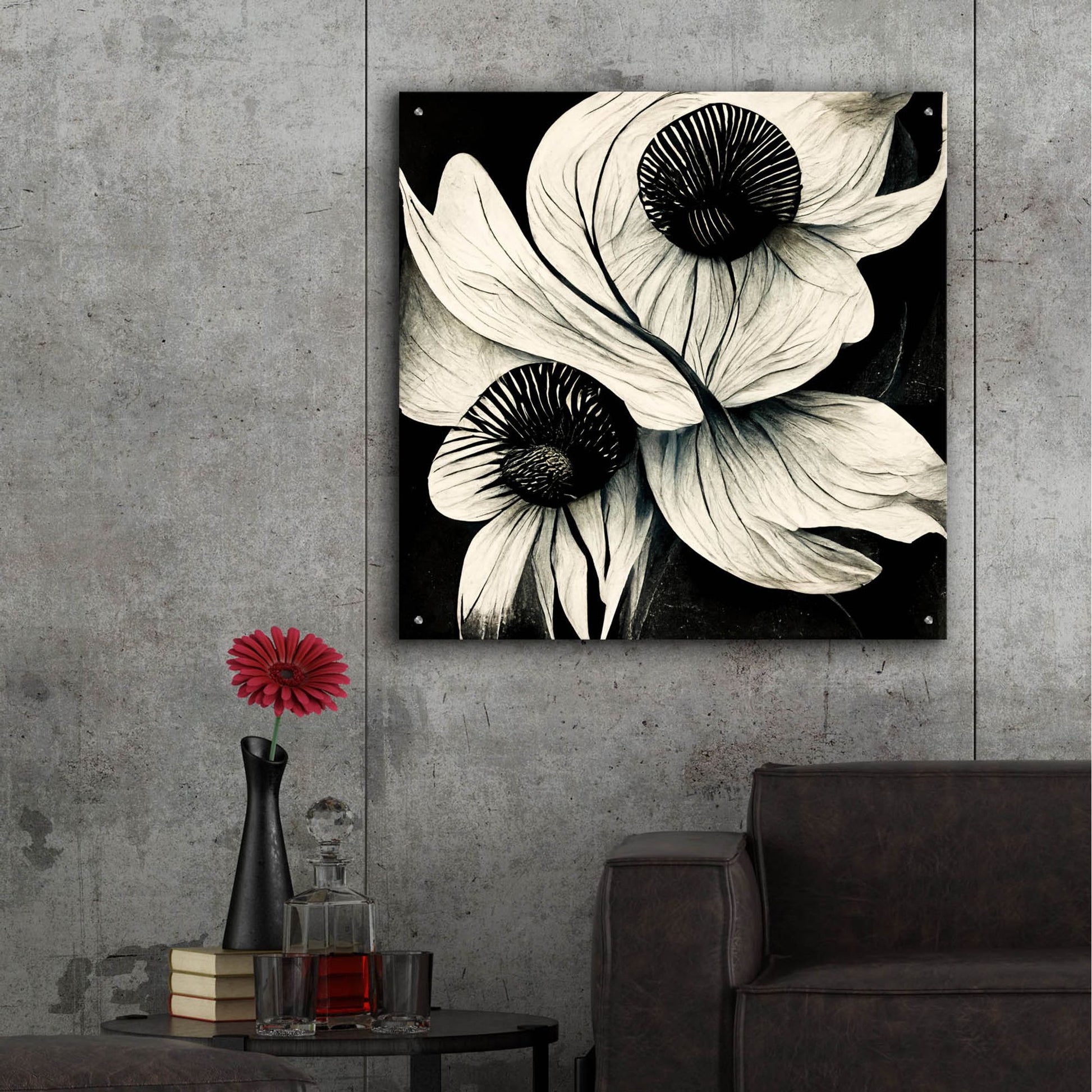 Epic Art 'Flowers Black White 21' by Ray Heere, Acrylic Glass Wall Art,36x36