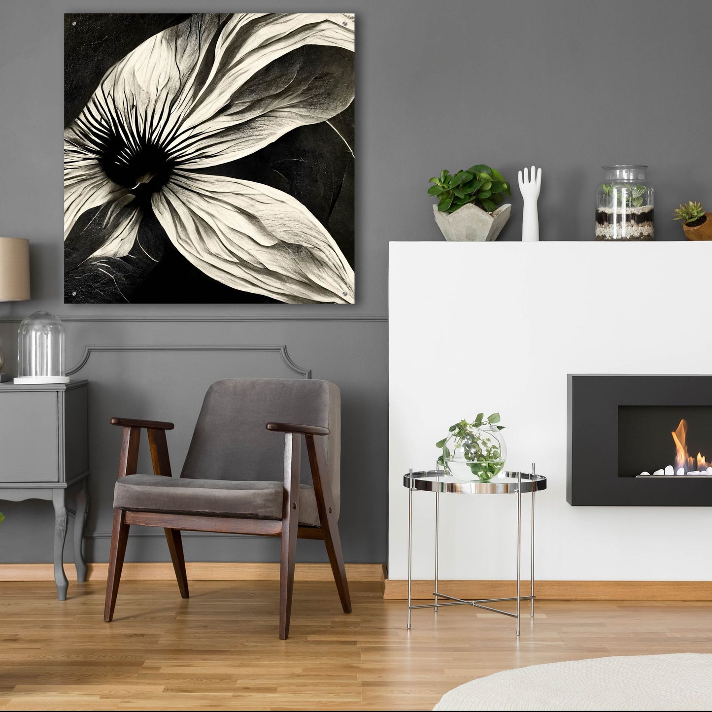 Epic Art 'Flowers Black White 22' by Ray Heere, Acrylic Glass Wall Art,36x36