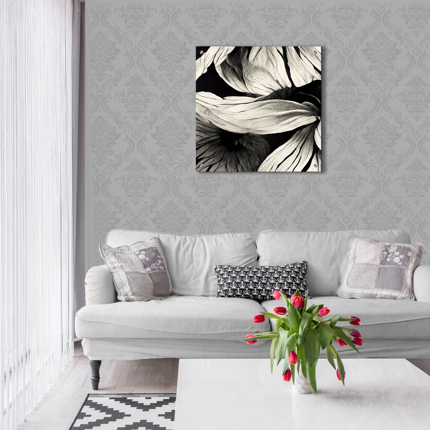 Epic Art 'Flowers Black White 23' by Ray Heere, Acrylic Glass Wall Art,24x24