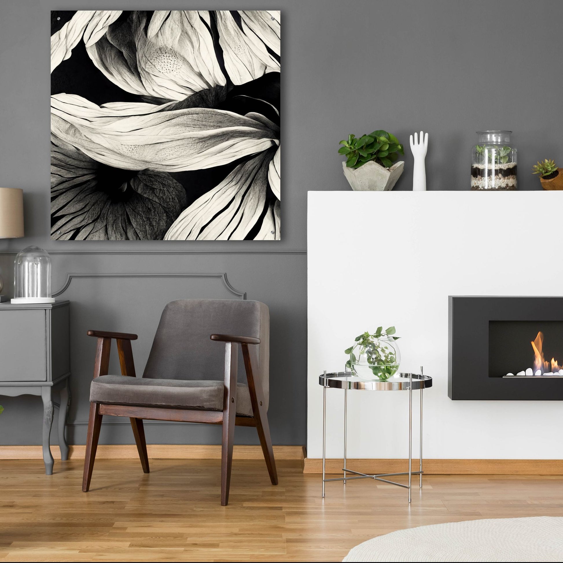 Epic Art 'Flowers Black White 23' by Ray Heere, Acrylic Glass Wall Art,36x36