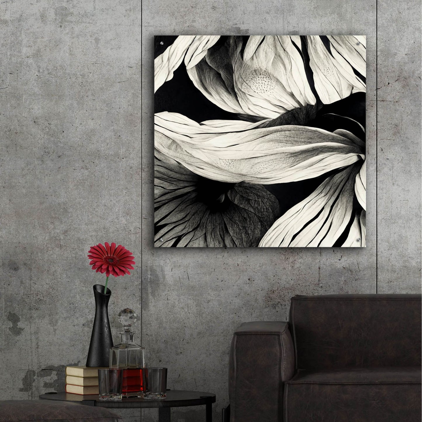 Epic Art 'Flowers Black White 23' by Ray Heere, Acrylic Glass Wall Art,36x36