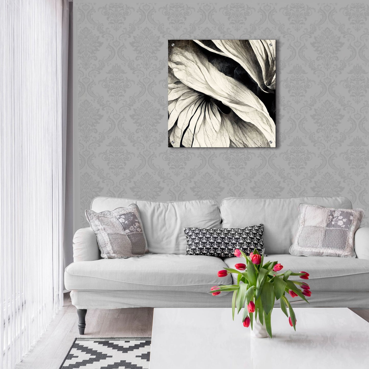 Epic Art 'Flowers Black White 24' by Ray Heere, Acrylic Glass Wall Art,24x24