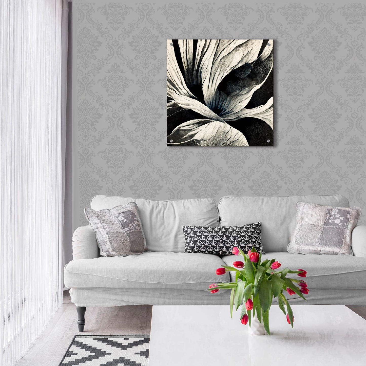 Epic Art 'Flowers Black White 25' by Ray Heere, Acrylic Glass Wall Art,24x24