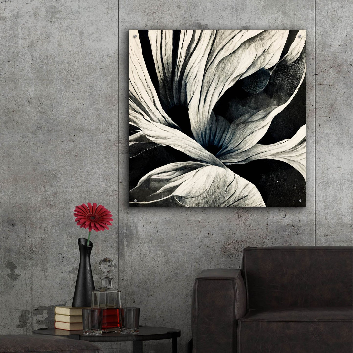 Epic Art 'Flowers Black White 25' by Ray Heere, Acrylic Glass Wall Art,36x36