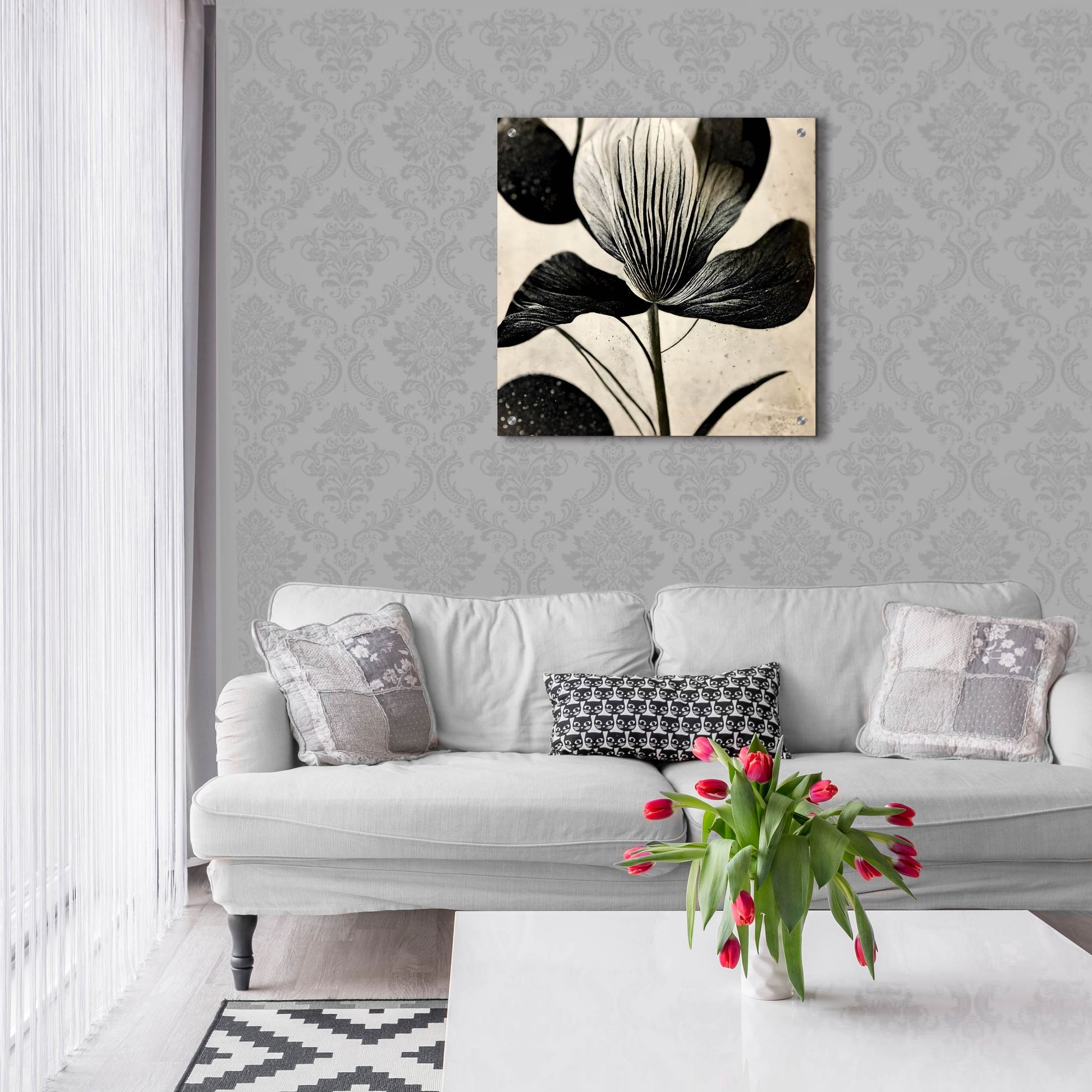 Epic Art 'Flowers Black White 26' by Ray Heere, Acrylic Glass Wall Art,24x24