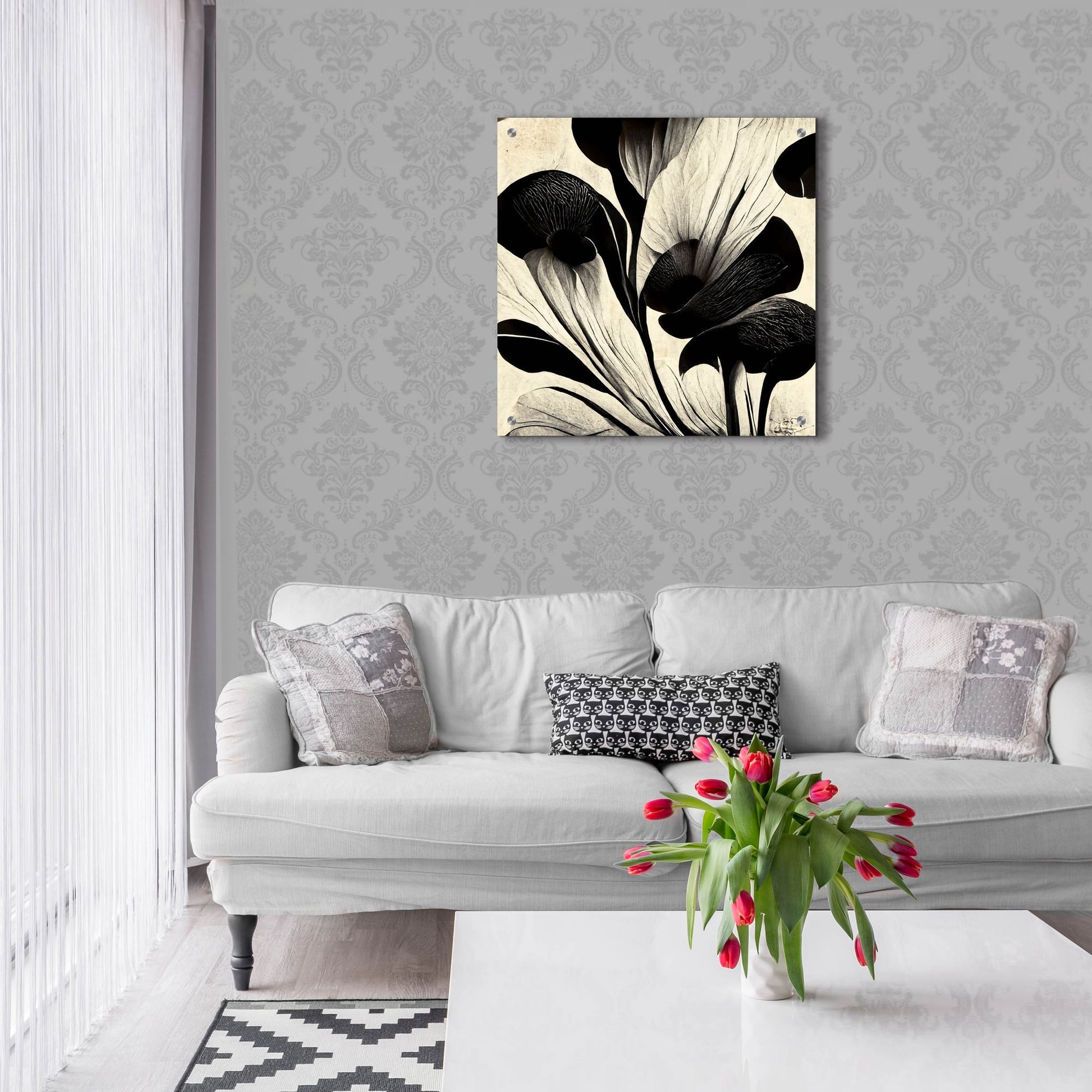 Epic Art 'Flowers Black White 27' by Ray Heere, Acrylic Glass Wall Art,24x24