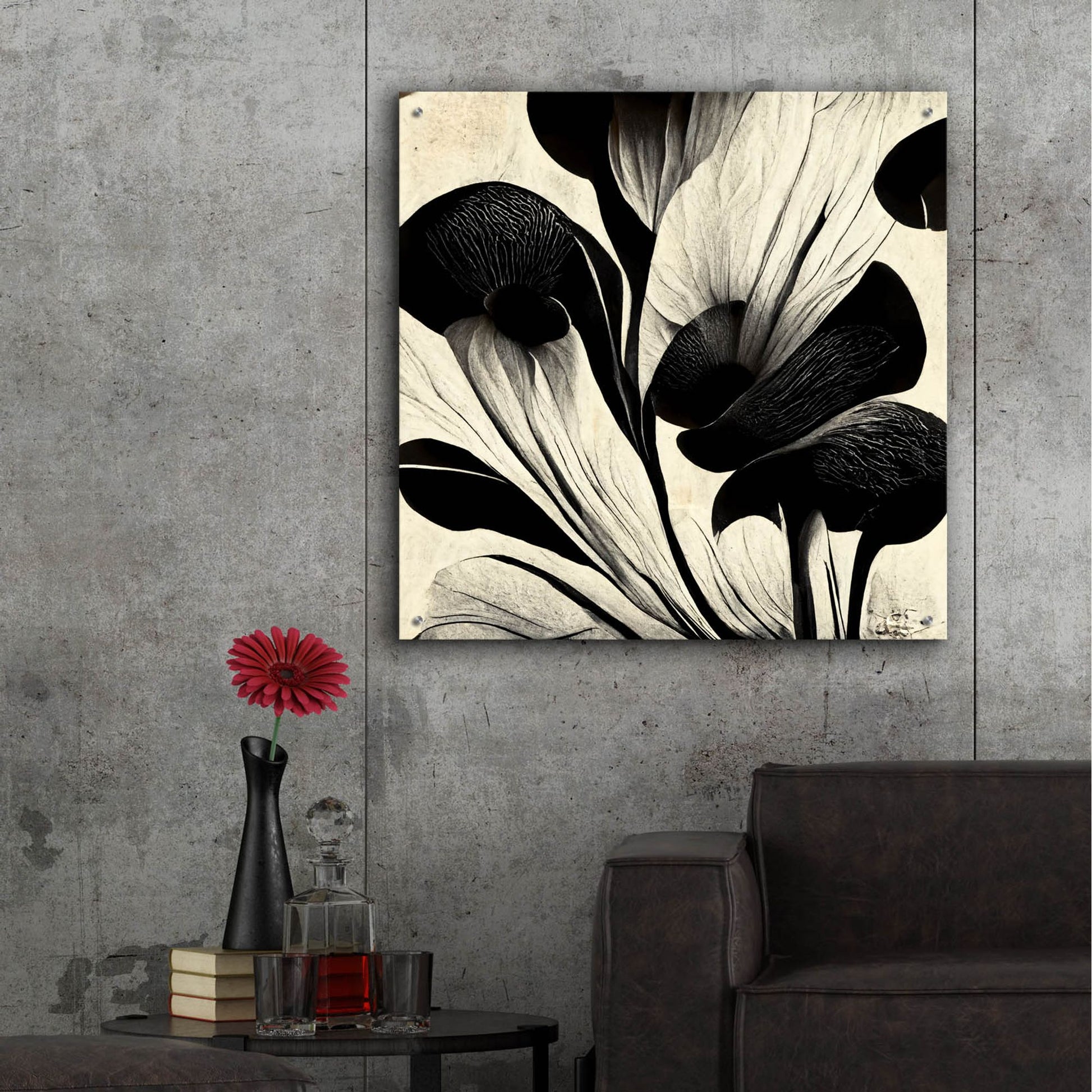 Epic Art 'Flowers Black White 27' by Ray Heere, Acrylic Glass Wall Art,36x36