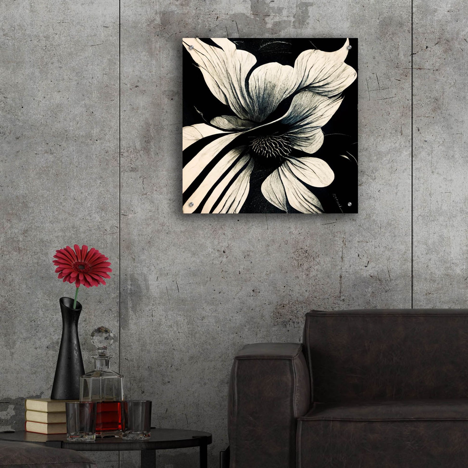 Epic Art 'Flowers Black White 28' by Ray Heere, Acrylic Glass Wall Art,24x24