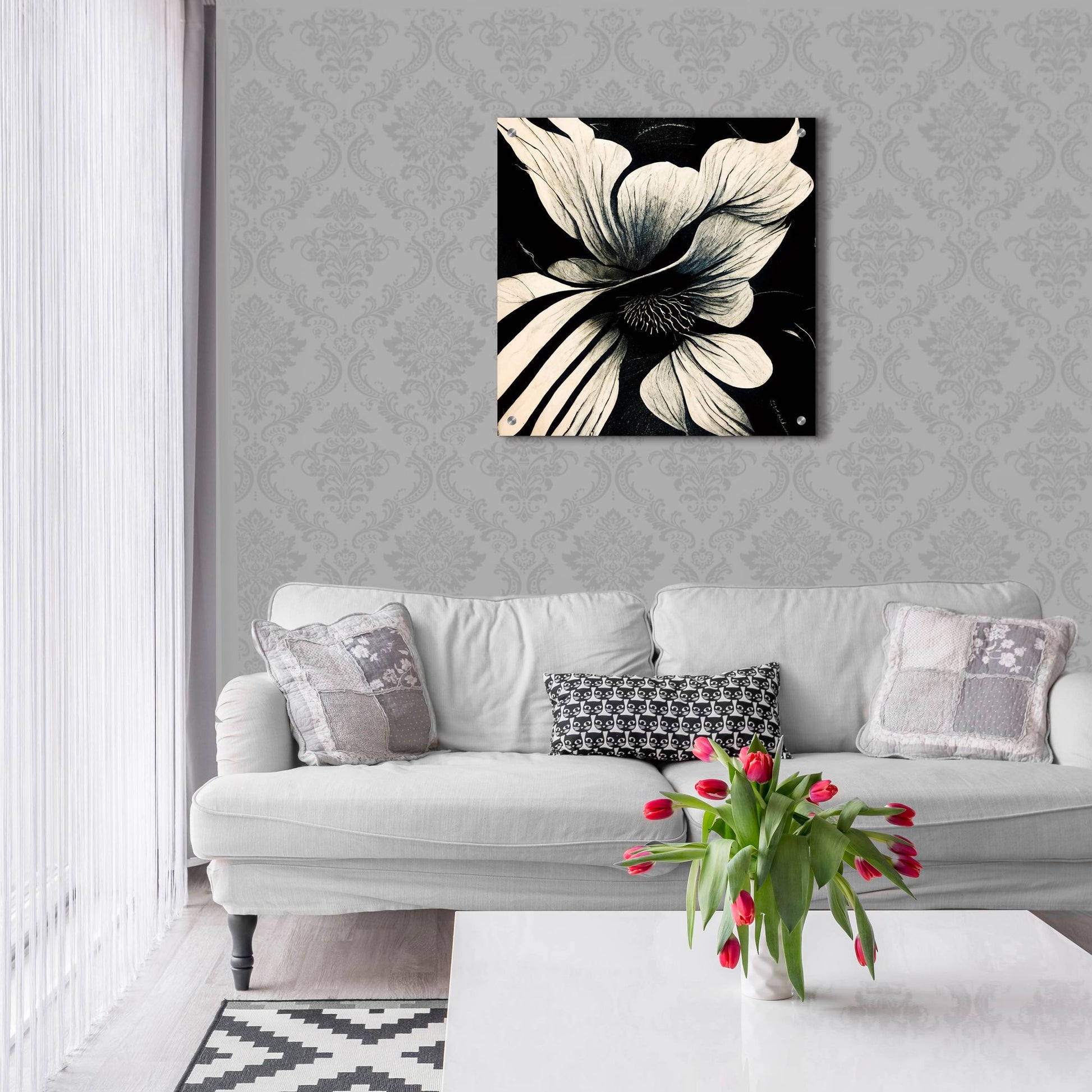 Epic Art 'Flowers Black White 28' by Ray Heere, Acrylic Glass Wall Art,24x24