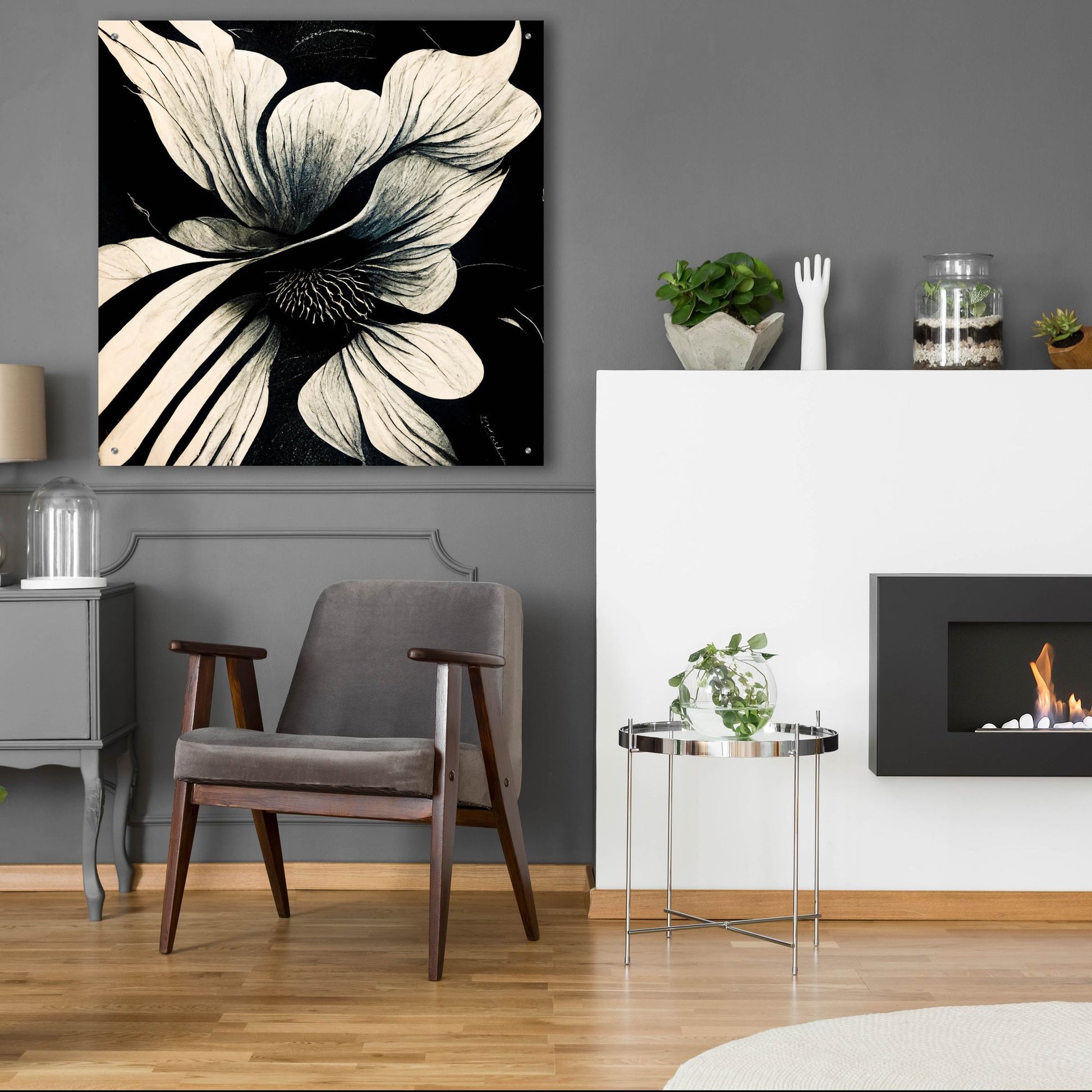 Epic Art 'Flowers Black White 28' by Ray Heere, Acrylic Glass Wall Art,36x36