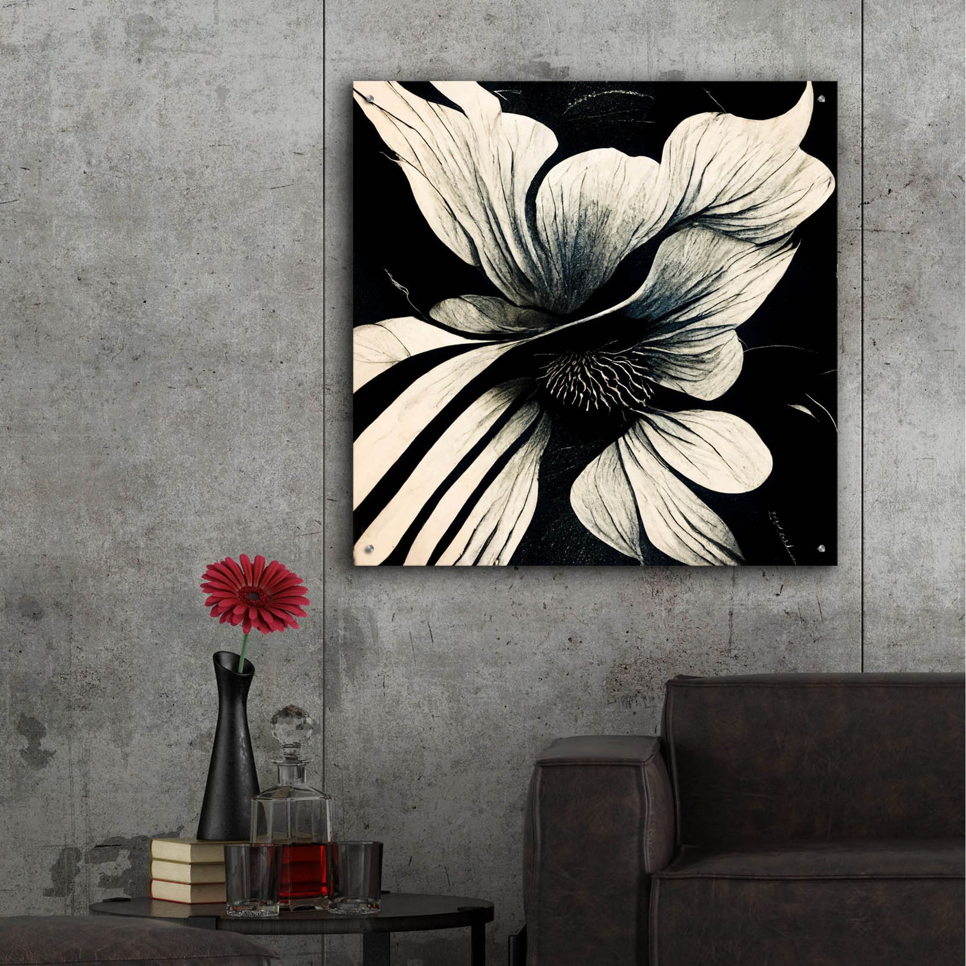 Epic Art 'Flowers Black White 28' by Ray Heere, Acrylic Glass Wall Art,36x36