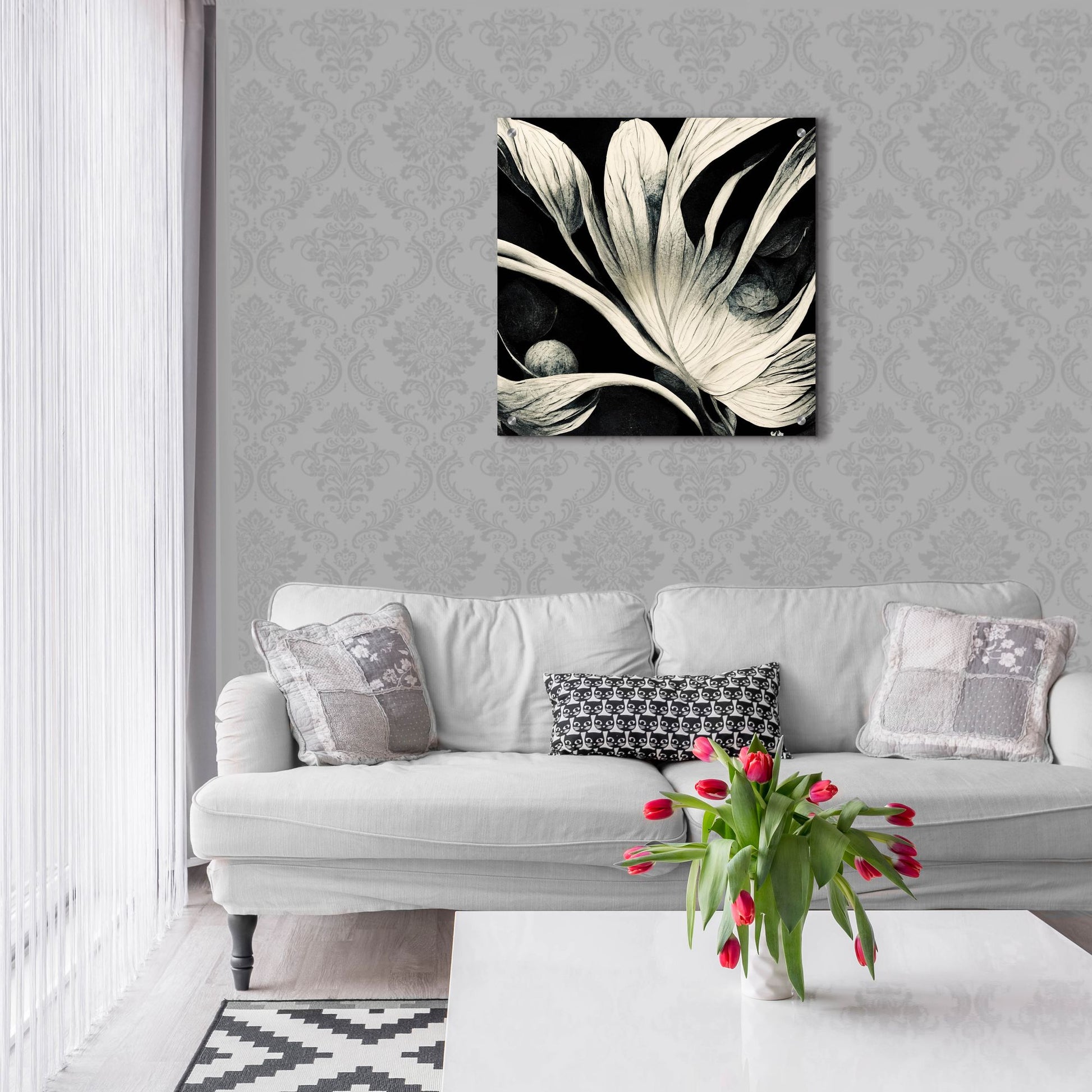 Epic Art 'Flowers Black White 29' by Ray Heere, Acrylic Glass Wall Art,24x24