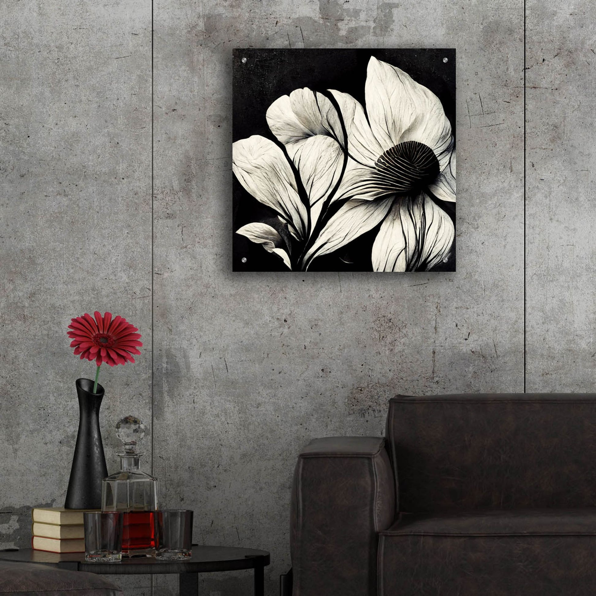 Epic Art 'Flowers Black White 30' by Ray Heere, Acrylic Glass Wall Art,24x24