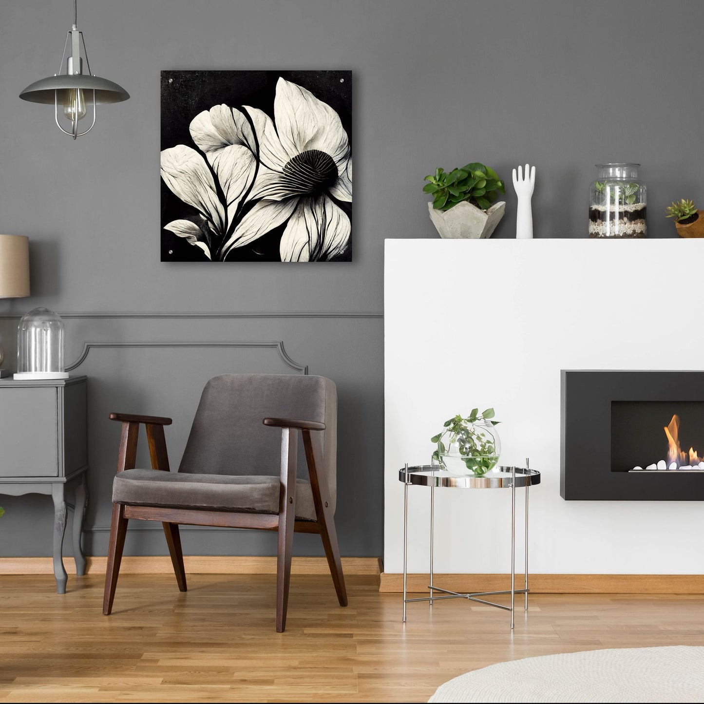 Epic Art 'Flowers Black White 30' by Ray Heere, Acrylic Glass Wall Art,24x24