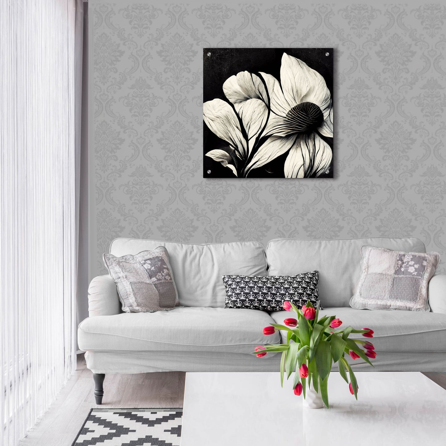 Epic Art 'Flowers Black White 30' by Ray Heere, Acrylic Glass Wall Art,24x24