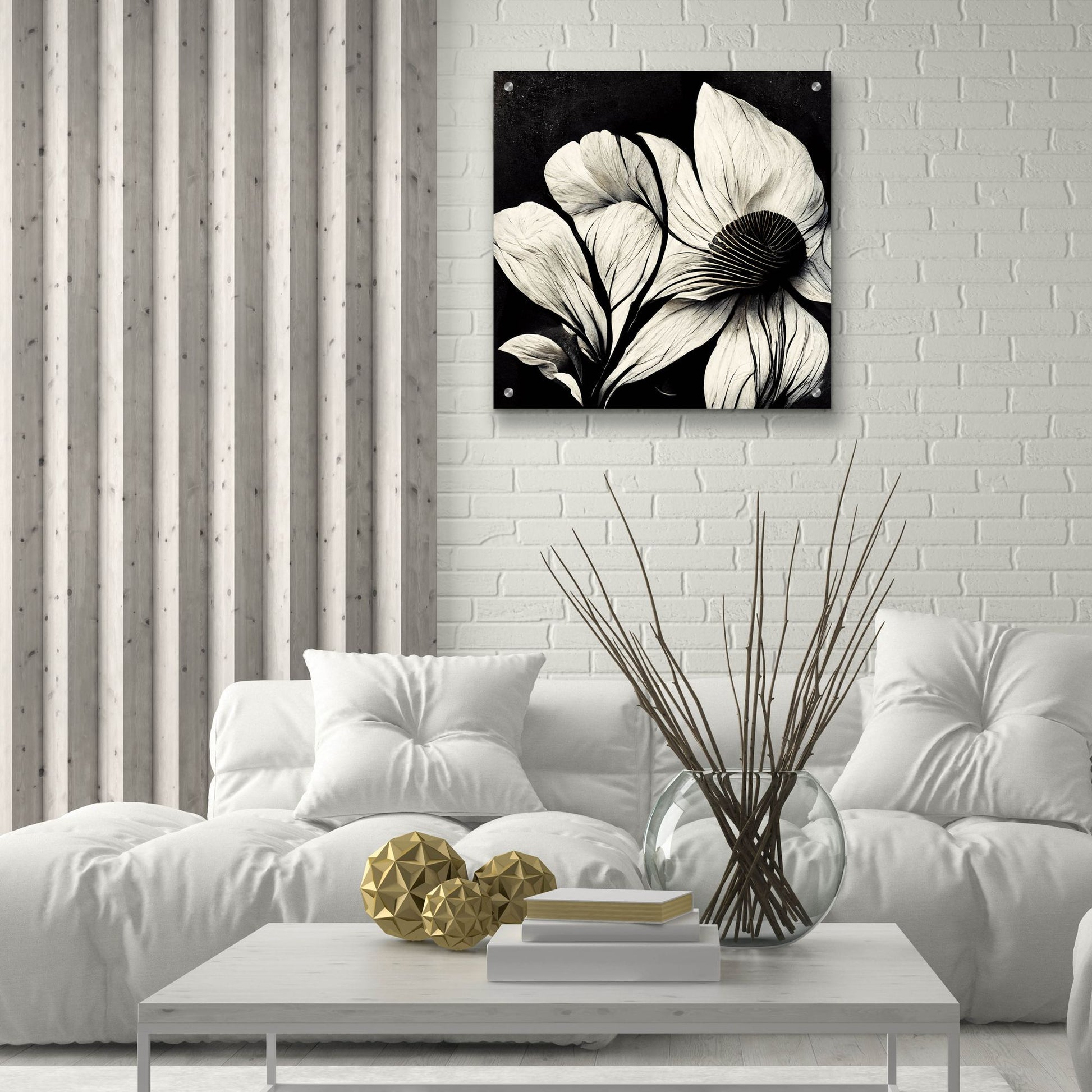 Epic Art 'Flowers Black White 30' by Ray Heere, Acrylic Glass Wall Art,24x24