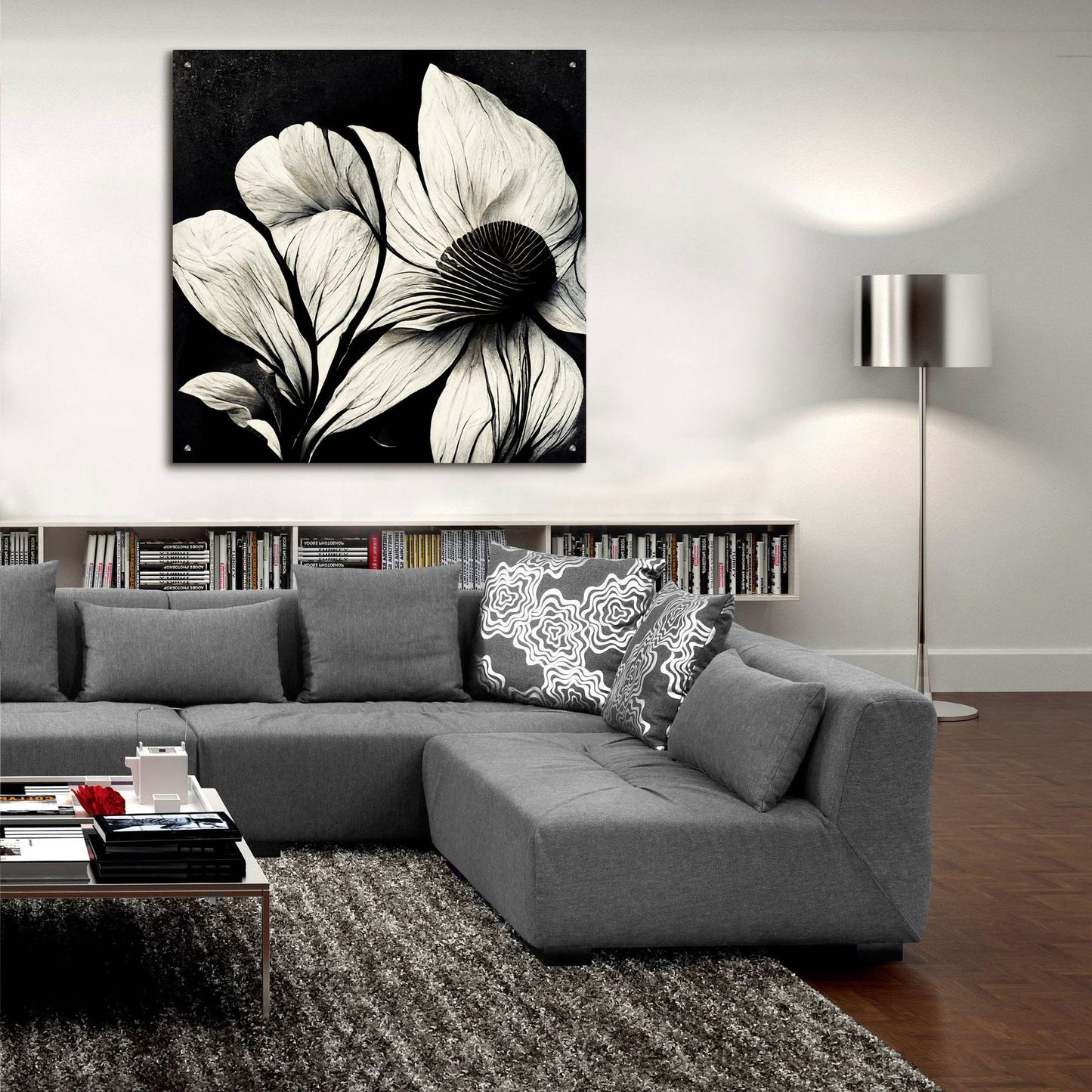 Epic Art 'Flowers Black White 30' by Ray Heere, Acrylic Glass Wall Art,36x36