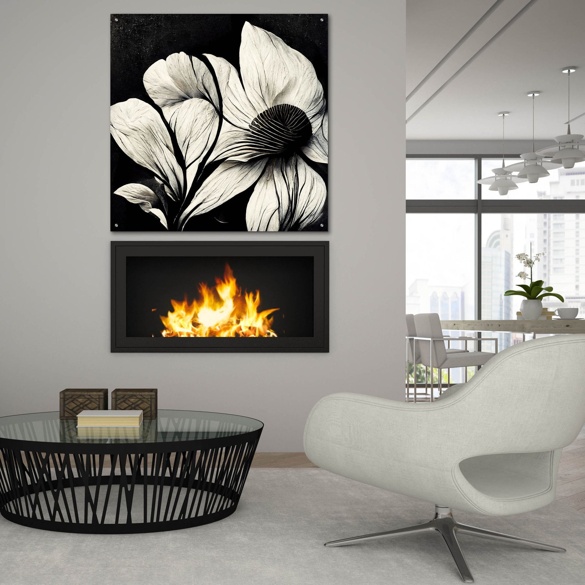 Epic Art 'Flowers Black White 30' by Ray Heere, Acrylic Glass Wall Art,36x36