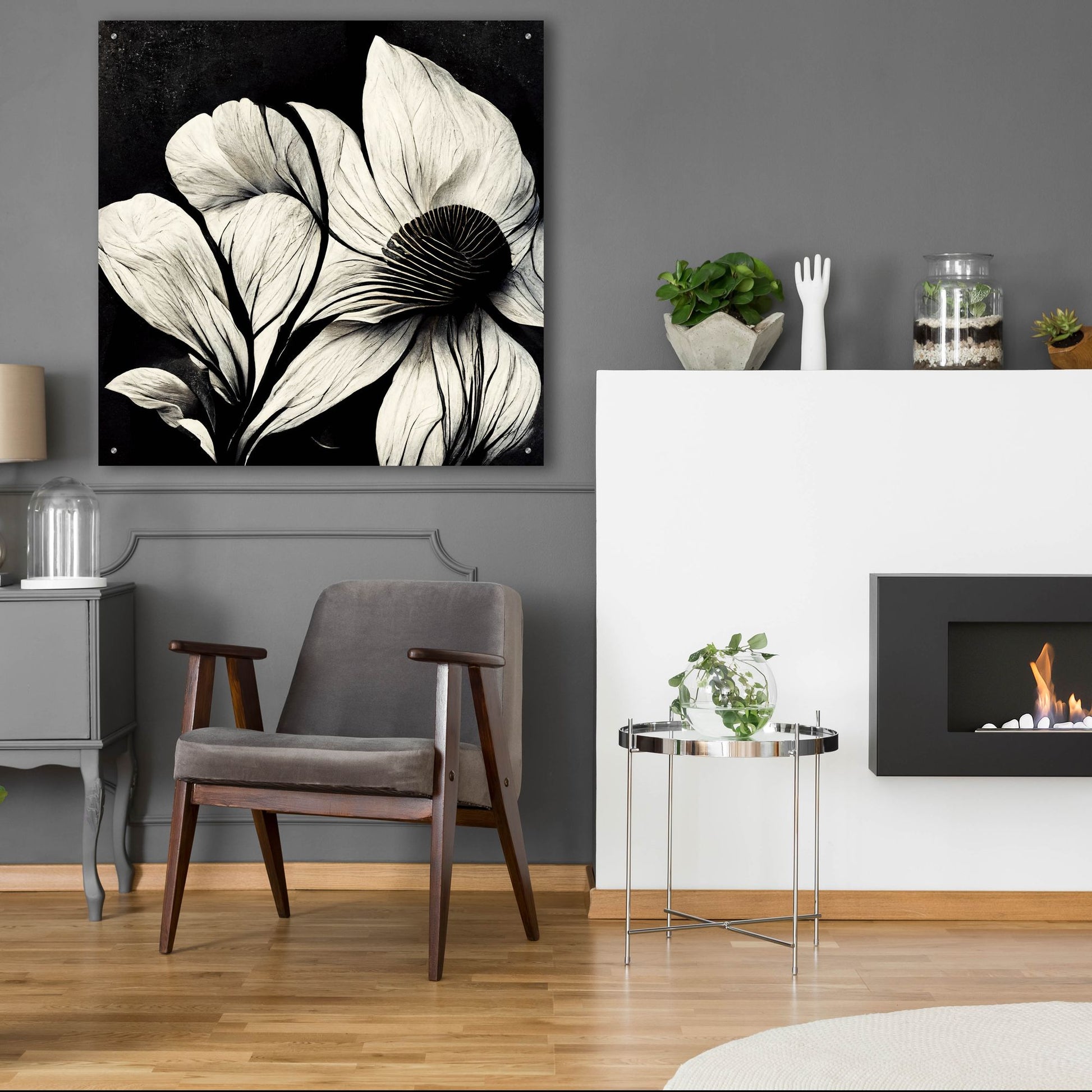 Epic Art 'Flowers Black White 30' by Ray Heere, Acrylic Glass Wall Art,36x36