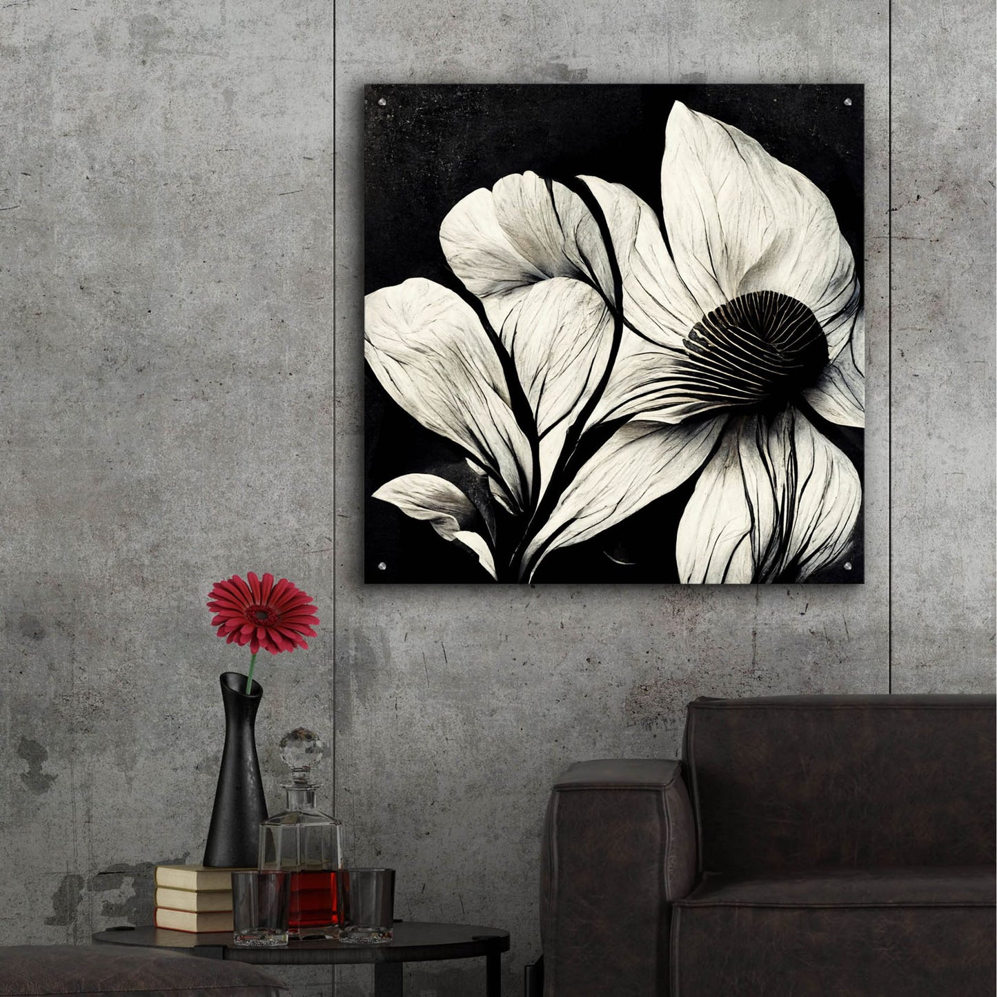 Epic Art 'Flowers Black White 30' by Ray Heere, Acrylic Glass Wall Art,36x36