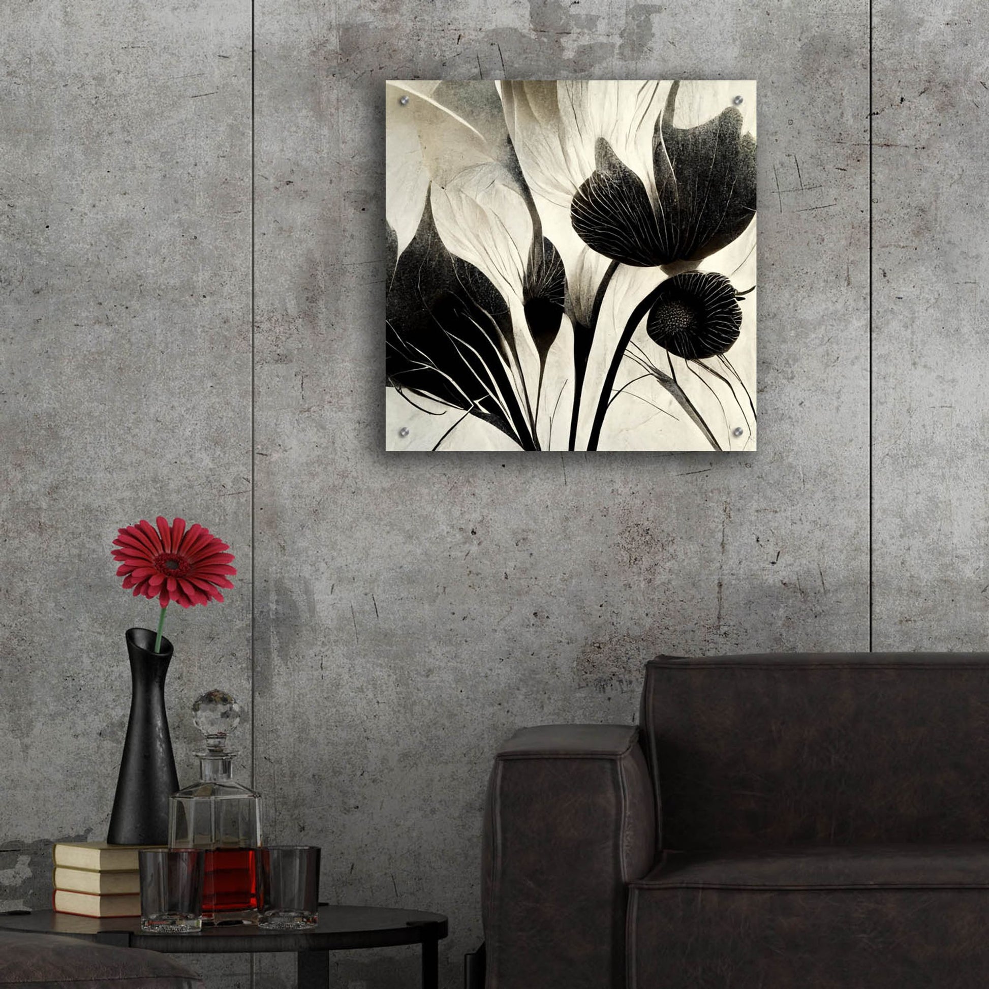 Epic Art 'Flowers Black White 31' by Ray Heere, Acrylic Glass Wall Art,24x24