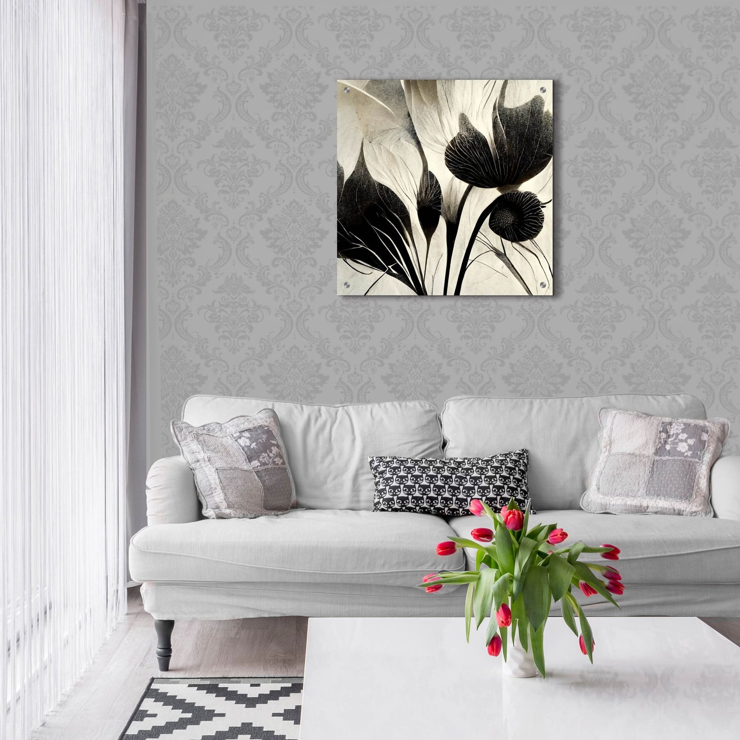 Epic Art 'Flowers Black White 31' by Ray Heere, Acrylic Glass Wall Art,24x24