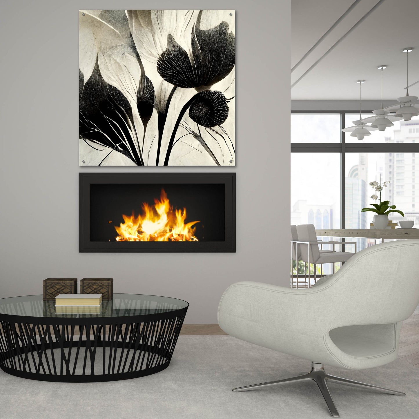 Epic Art 'Flowers Black White 31' by Ray Heere, Acrylic Glass Wall Art,36x36