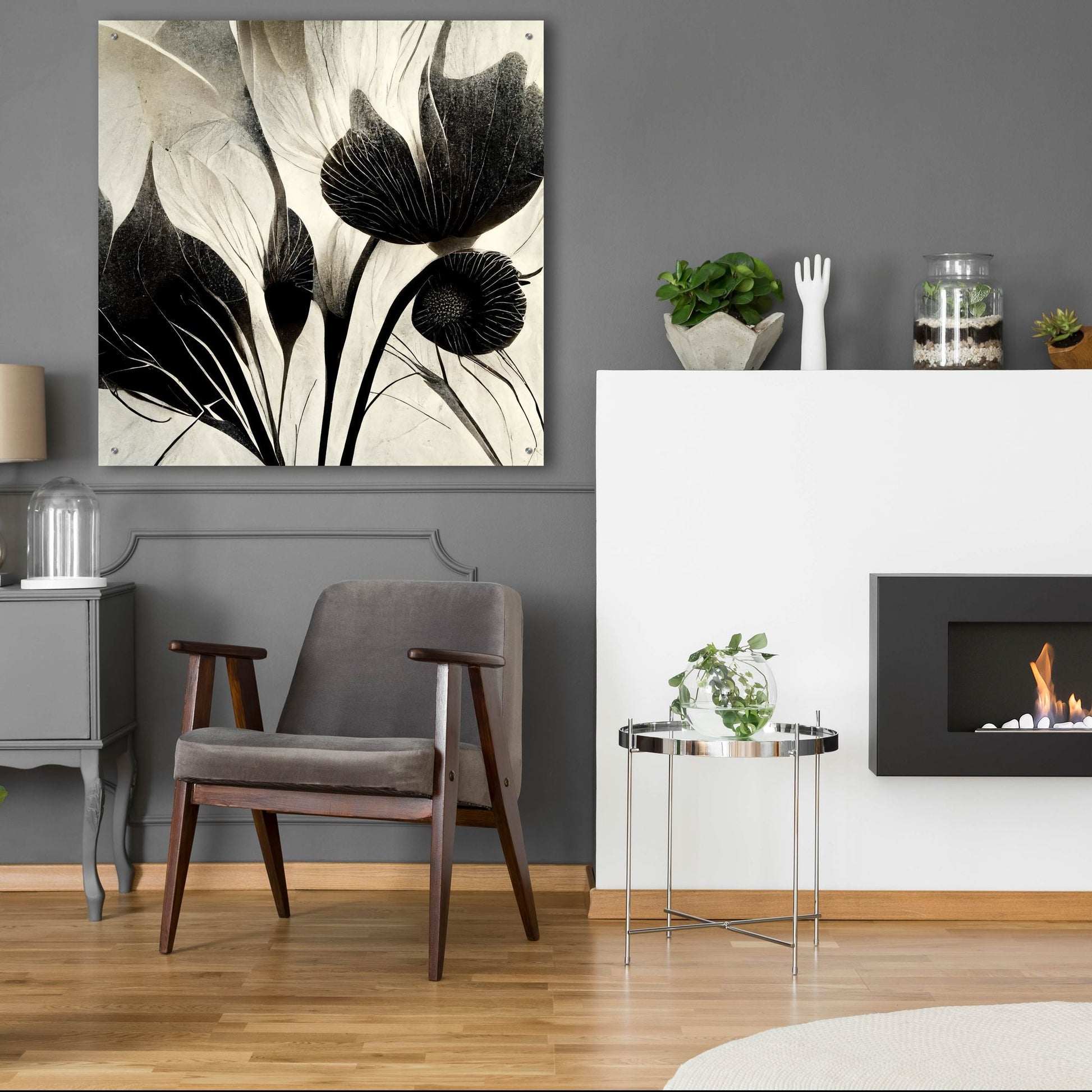 Epic Art 'Flowers Black White 31' by Ray Heere, Acrylic Glass Wall Art,36x36