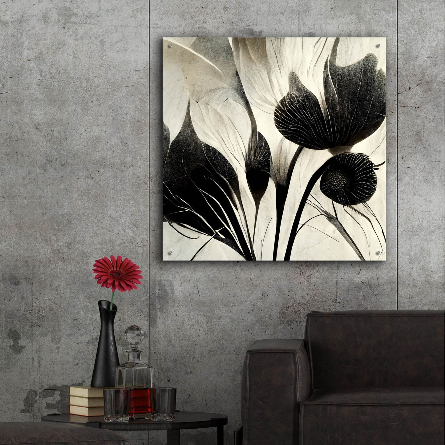 Epic Art 'Flowers Black White 31' by Ray Heere, Acrylic Glass Wall Art,36x36