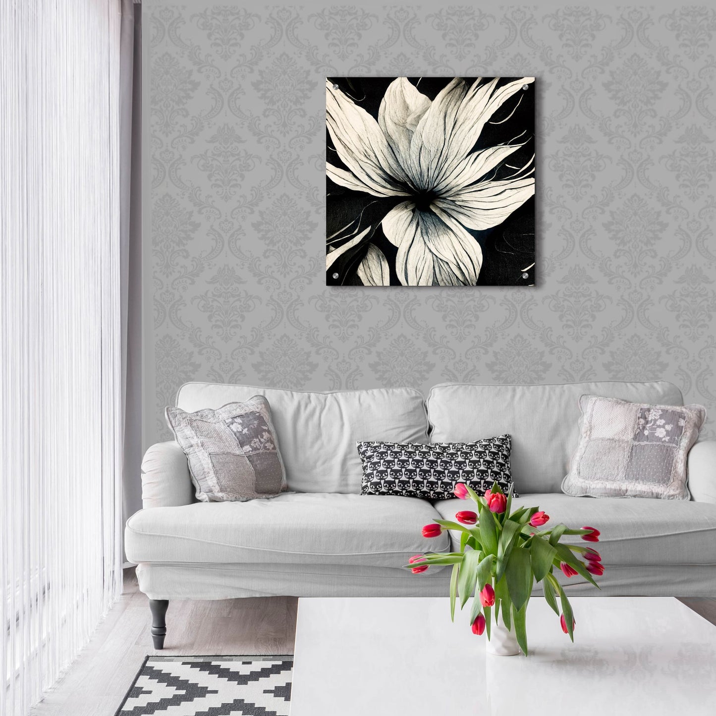 Epic Art 'Flowers Black White 32' by Ray Heere, Acrylic Glass Wall Art,24x24