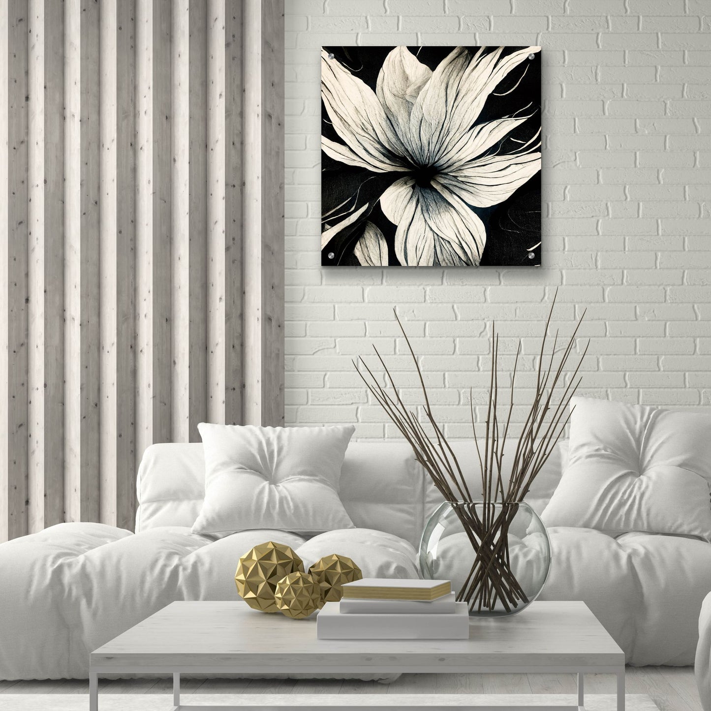 Epic Art 'Flowers Black White 32' by Ray Heere, Acrylic Glass Wall Art,24x24