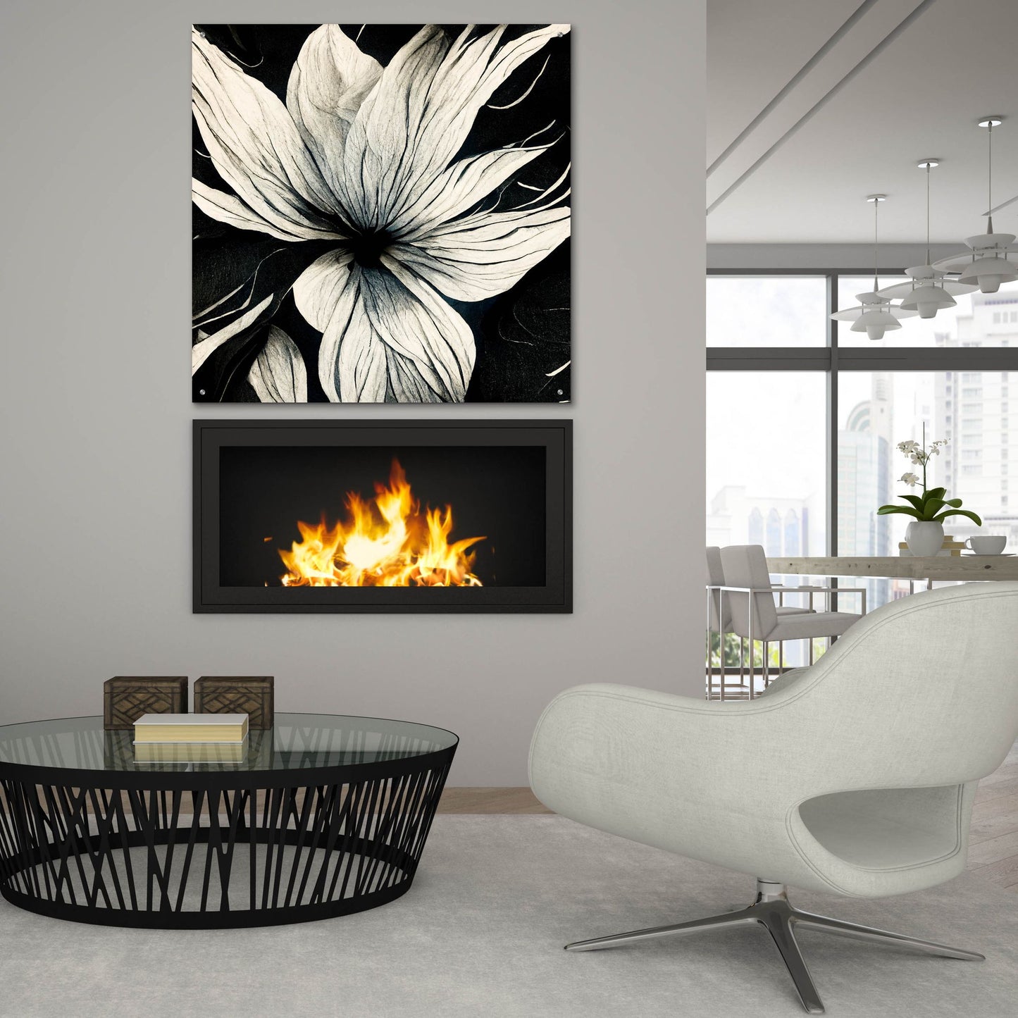 Epic Art 'Flowers Black White 32' by Ray Heere, Acrylic Glass Wall Art,36x36